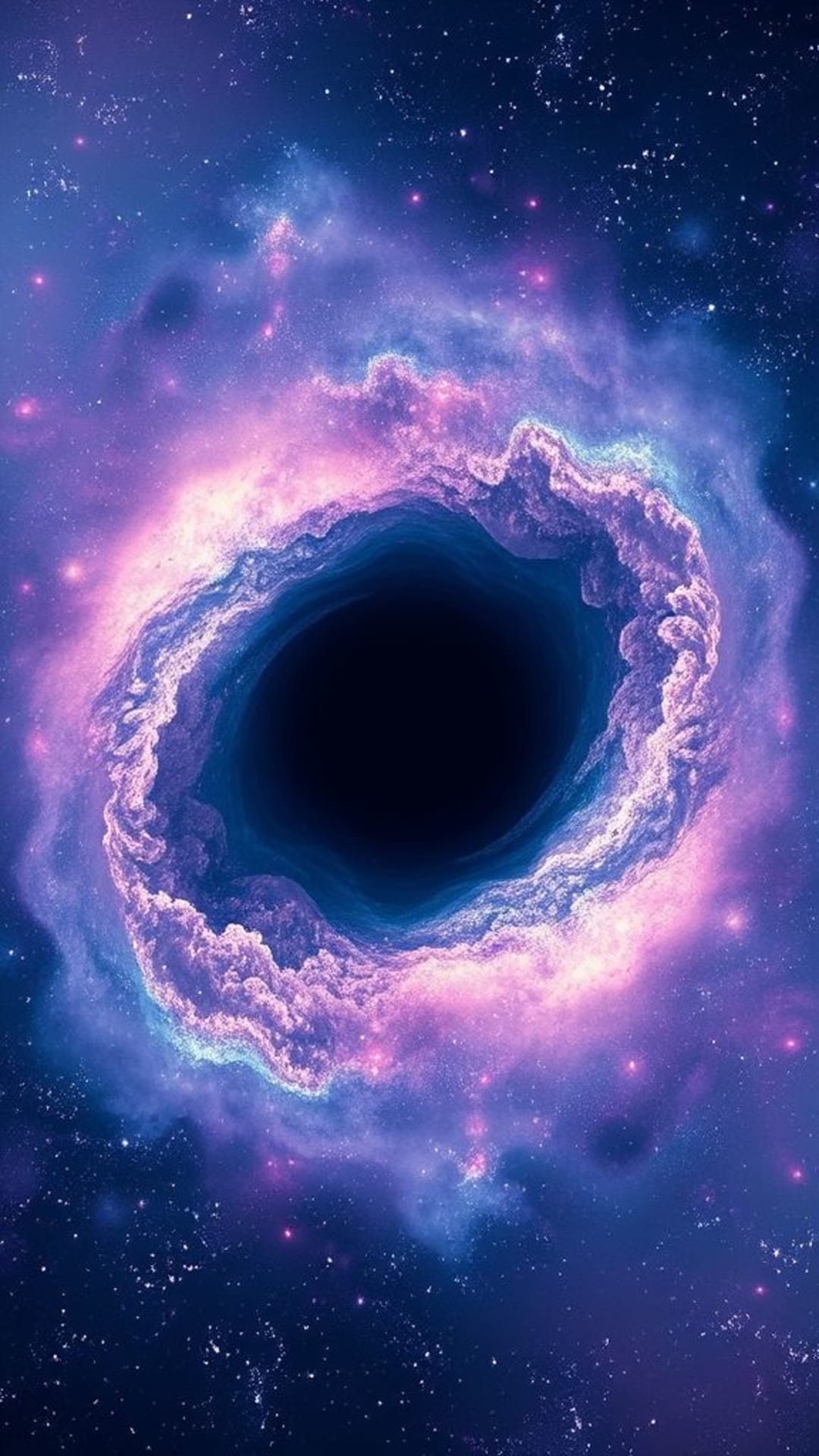 galassia spazio universo profondo fenomeni cosmici buco nero nebulosa colorata fantascienza celestiale blu viola onirico surreale sfondo visivo ipnotizzante