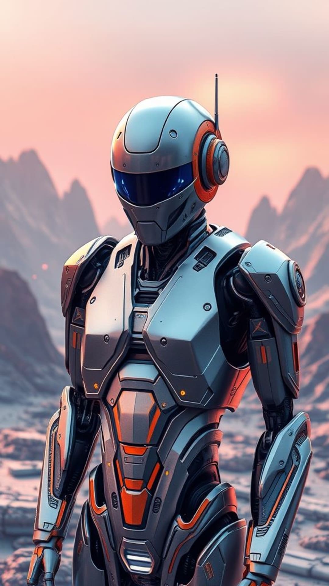 robot futuristici android tecnologia all'avanguardia superfici metalliche lucide paesaggio digitale innovativo per ispirare il progresso tecnologico
