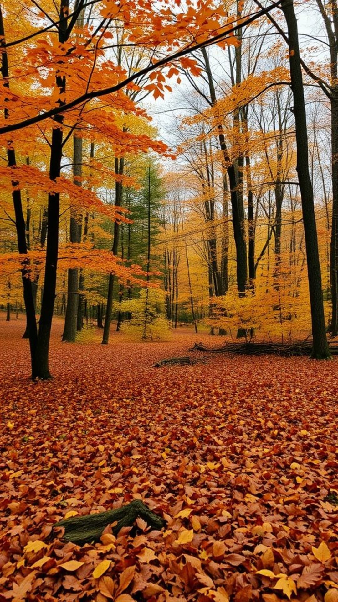 foglie dai toni caldi autunnali paesaggio naturale tranquillo sereno scene rilassanti atmosfera accogliente rustico esterno bosco stagionale