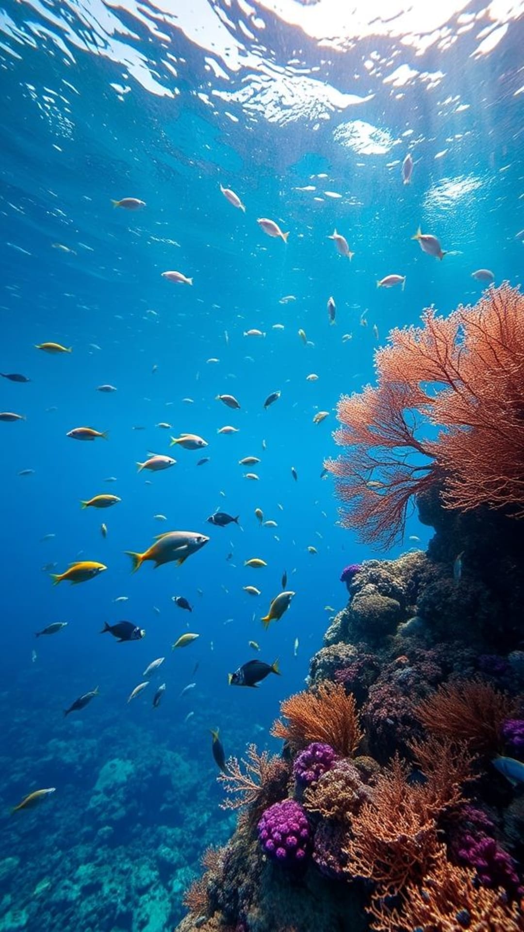 barriere coralline sottomarine vita marina vivace pesci colorati mare tropicale affascinante ecosistema acquatico tranquillo profondità del mare sfondo oceano serenità