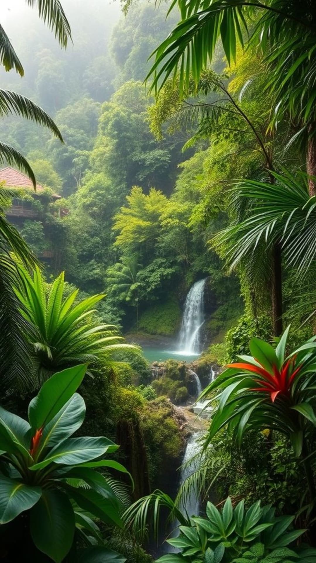 foresta pluviale tropicale verdeggiante fauna esotica piante vibranti cascate nebbiose avventura natura natura selvaggia paesaggio di giungla verde