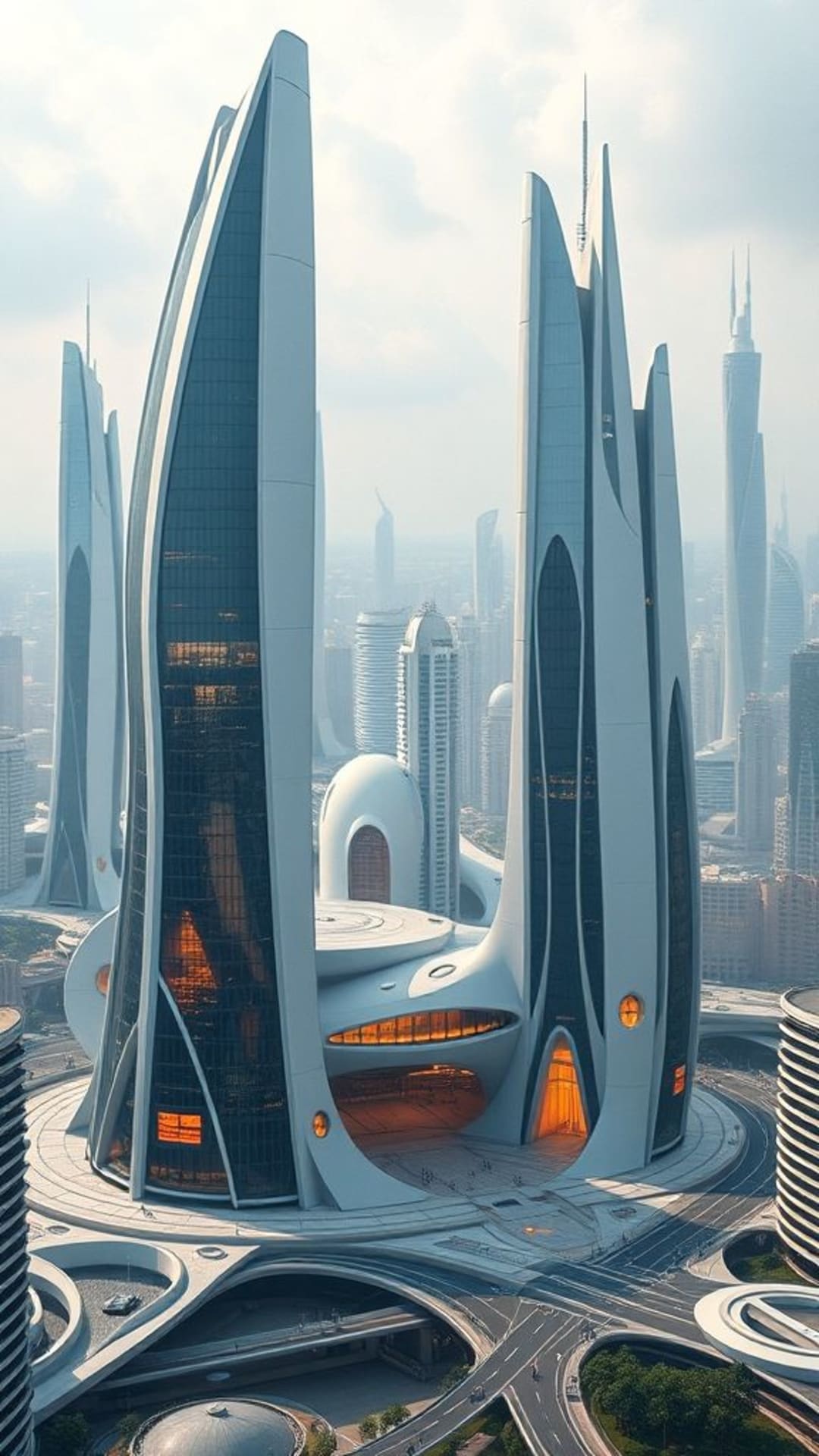 architettura futuristica edifici innovativi design moderno elegante pianificazione urbana all'avanguardia paesaggio urbano di fantascienza concetto visionario