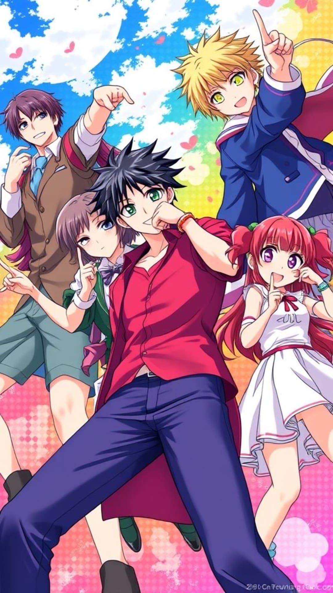 personaggi anime arte manga vibrante pose dinamiche sfondi colorati stile giapponese