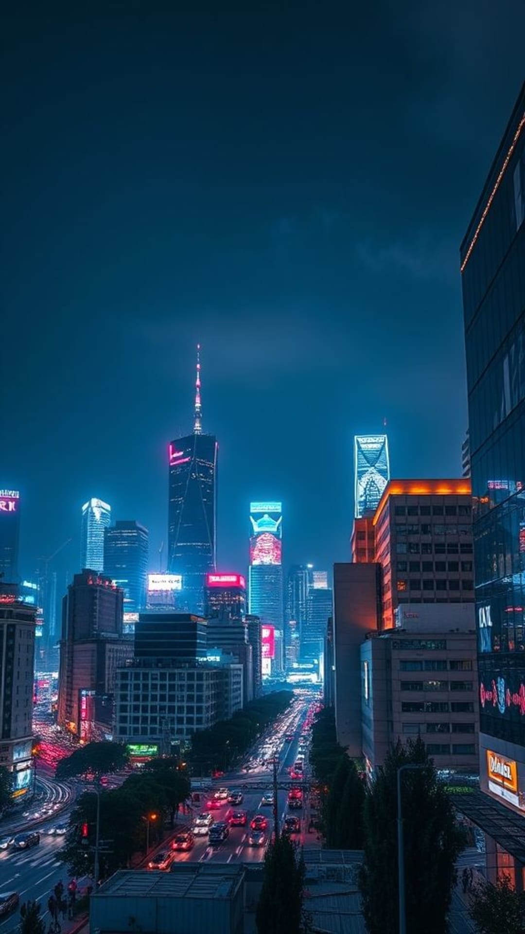 paesaggio urbano skyline città notturna arte di strada luci al neon architettura moderna metropoli vivace luci brillanti