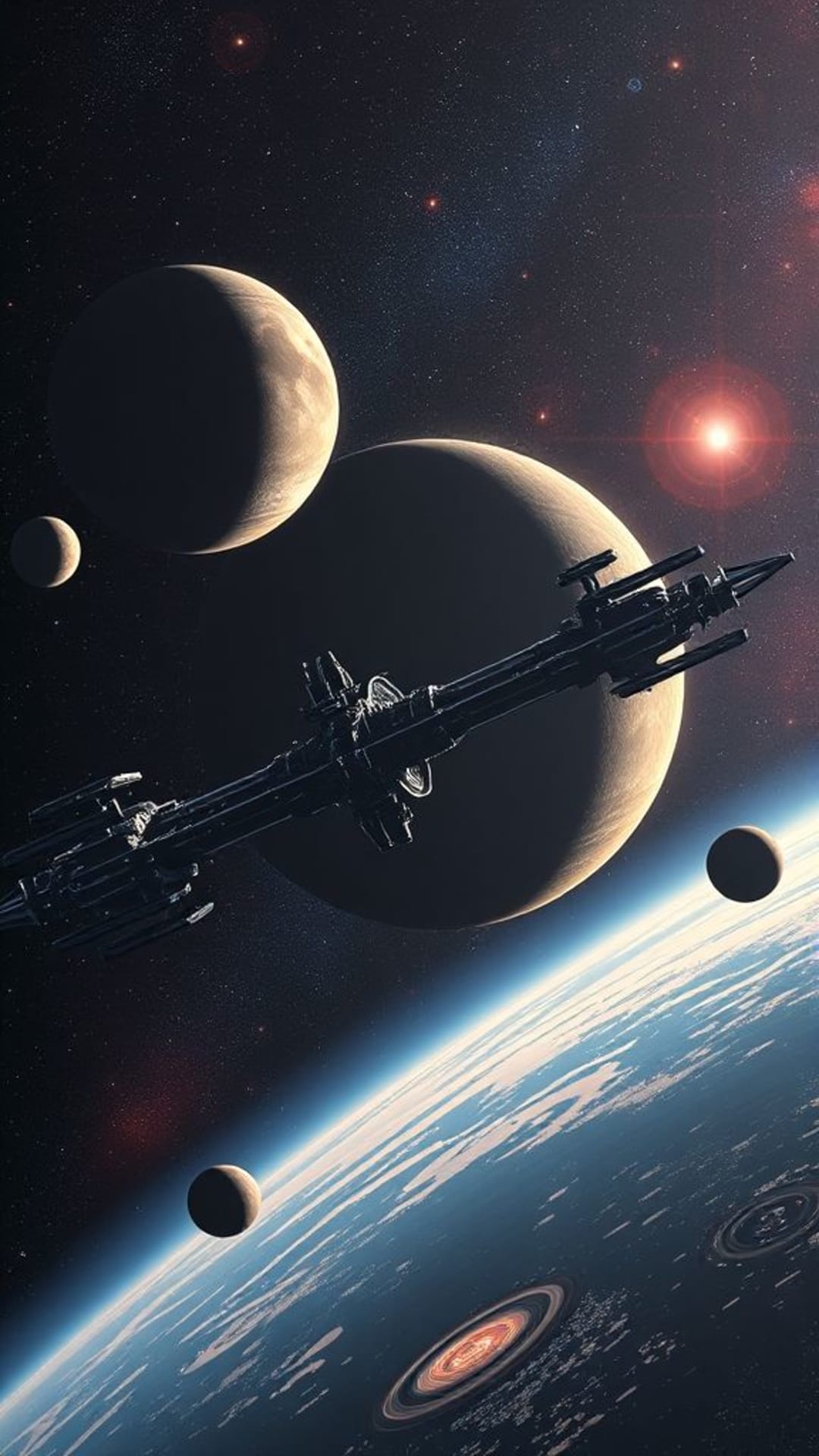 corpi celesti pianeti lune stazioni spaziali fantascienza futurismo esplorazione cosmica alta tecnologia universo