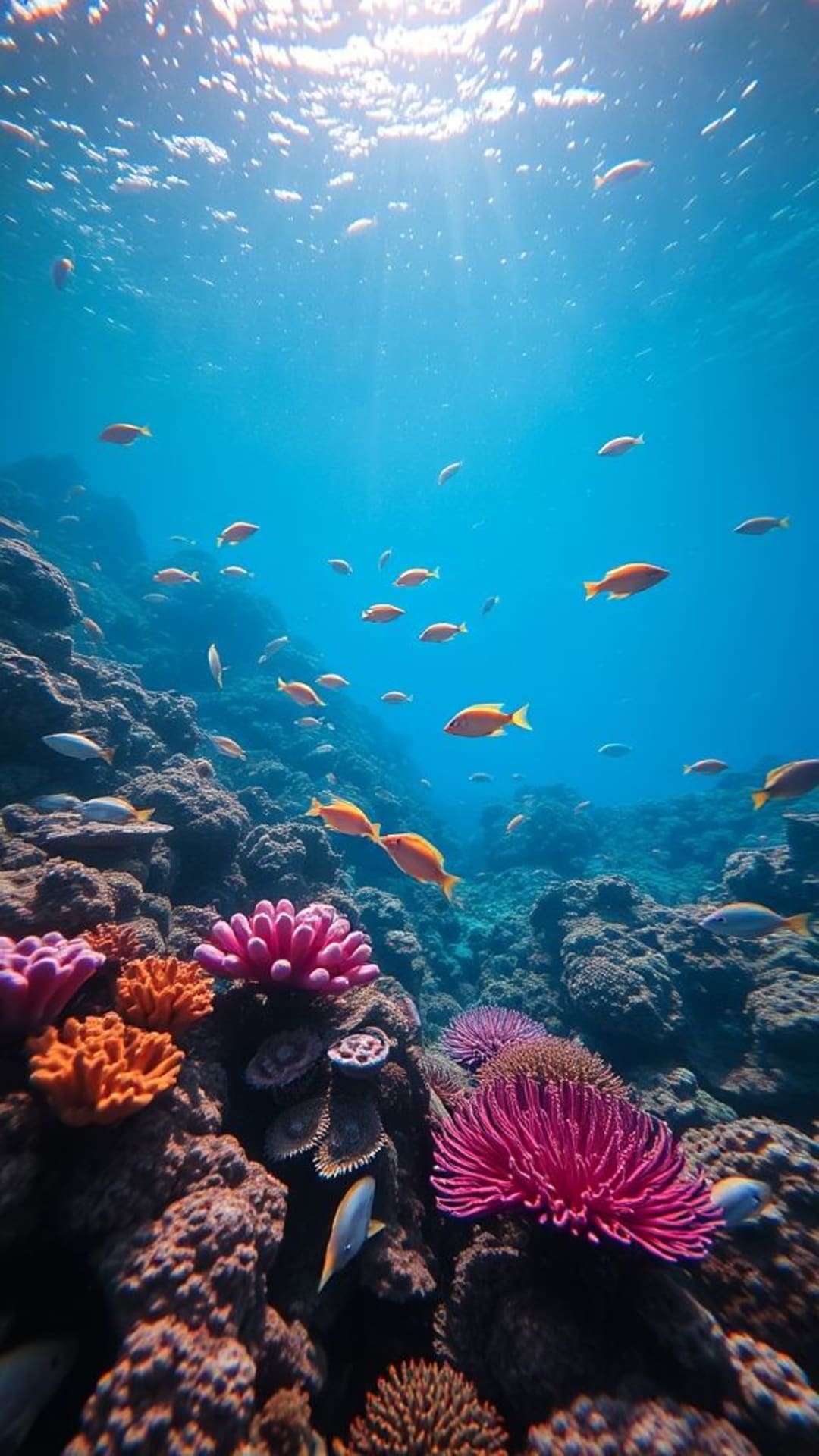 barriera corallina sott'acqua vita marina pesci vivaci coralli colorati scena acquatica serena