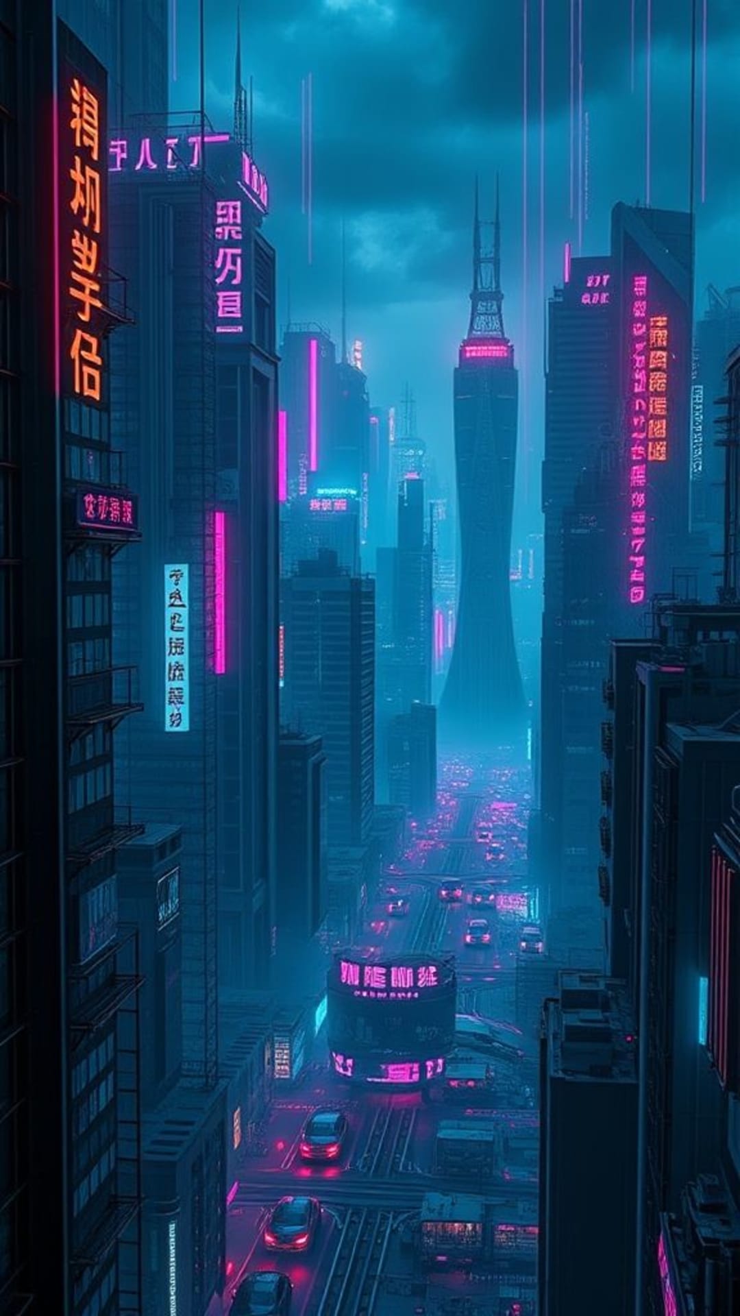 reti al neon cyberpunk paesaggi urbani futuristici città oscure e malinconiche distopia tecnologica atmosfera visiva aggressiva
