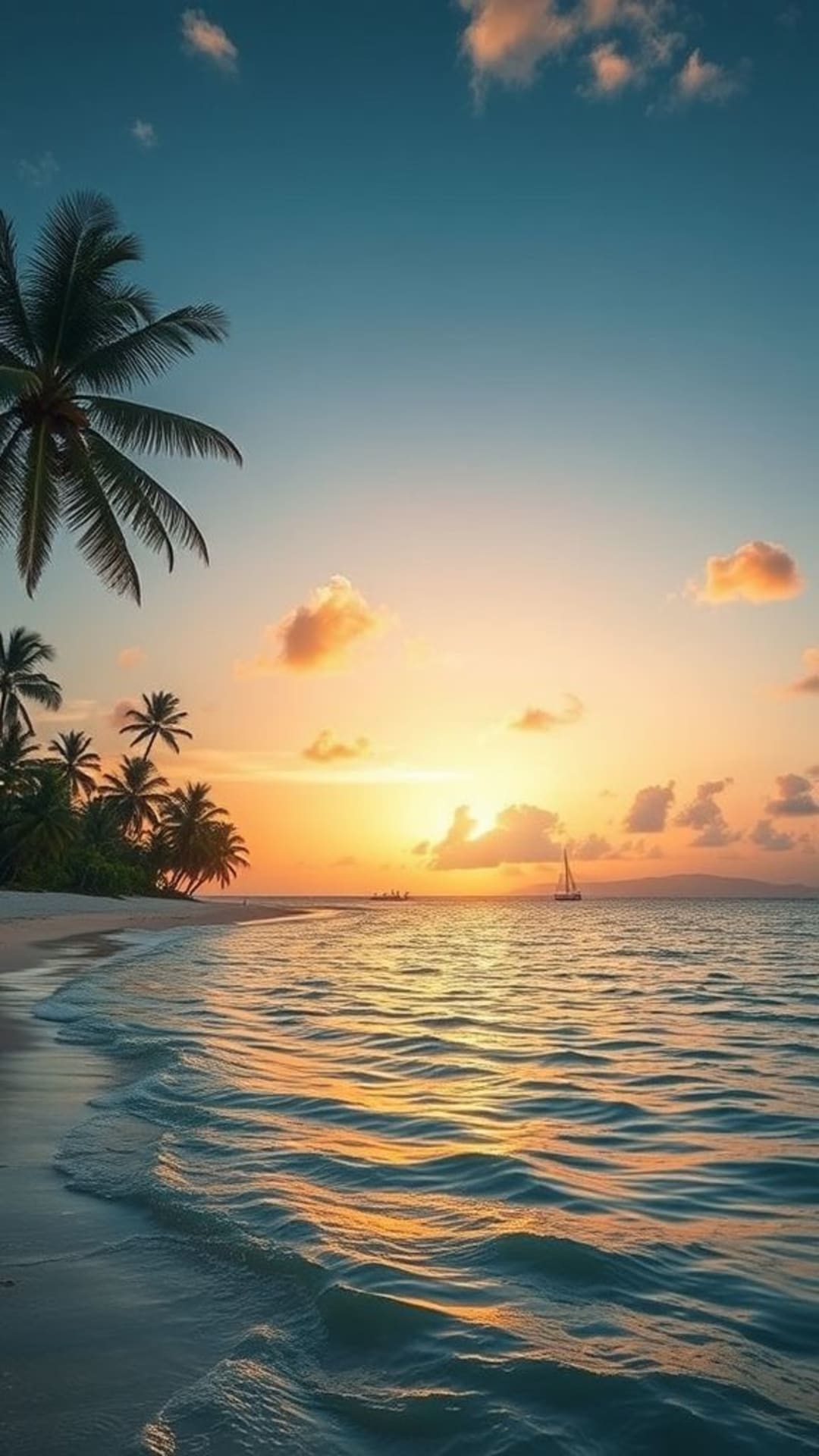 paradiso tropicale sulla spiaggia palme acqua turchese tramonto vacanza paesaggio tranquillo sfondo