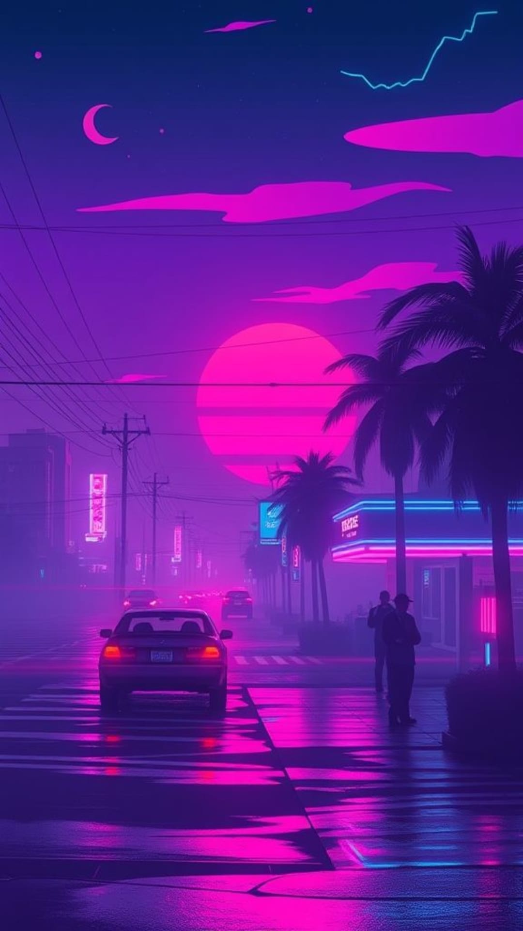 vintage retrò vaporwave 80s synthwave griglia neon tramonto estetica vapor sfondo