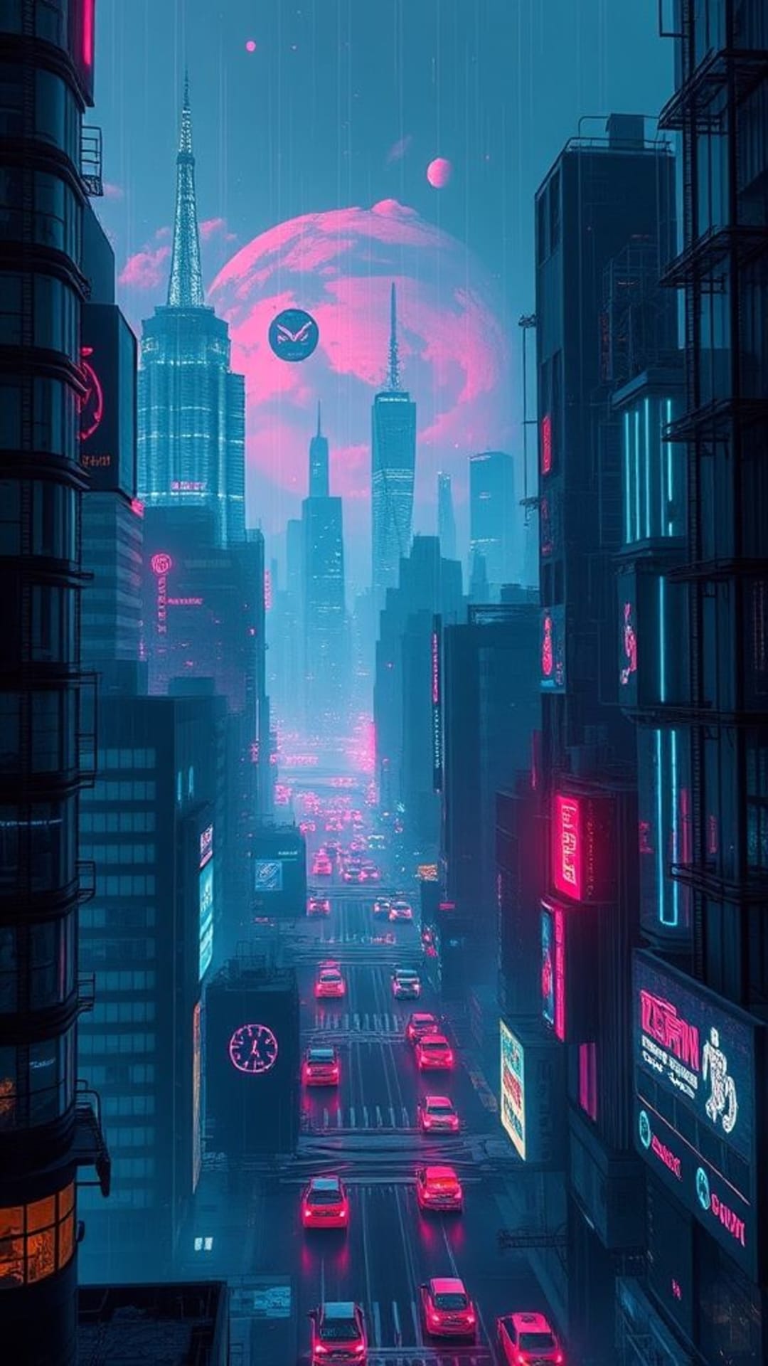 città futuristica con griglia di neon cyberpunk paesaggio urbano atmosfera oscura tecnologia fantascientifica sfondo
