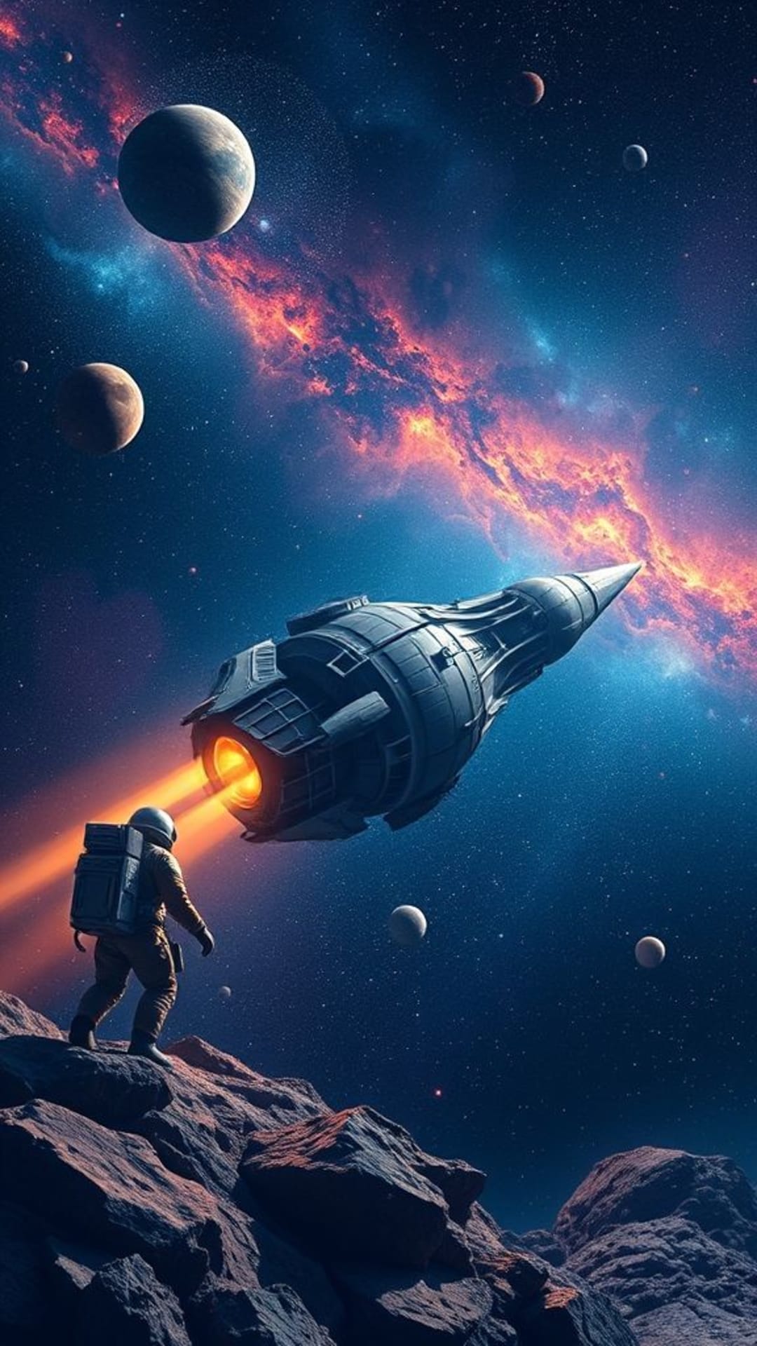 Esploratori spaziali astronauti astronavi futuristiche avventura cosmica galassia sfondo