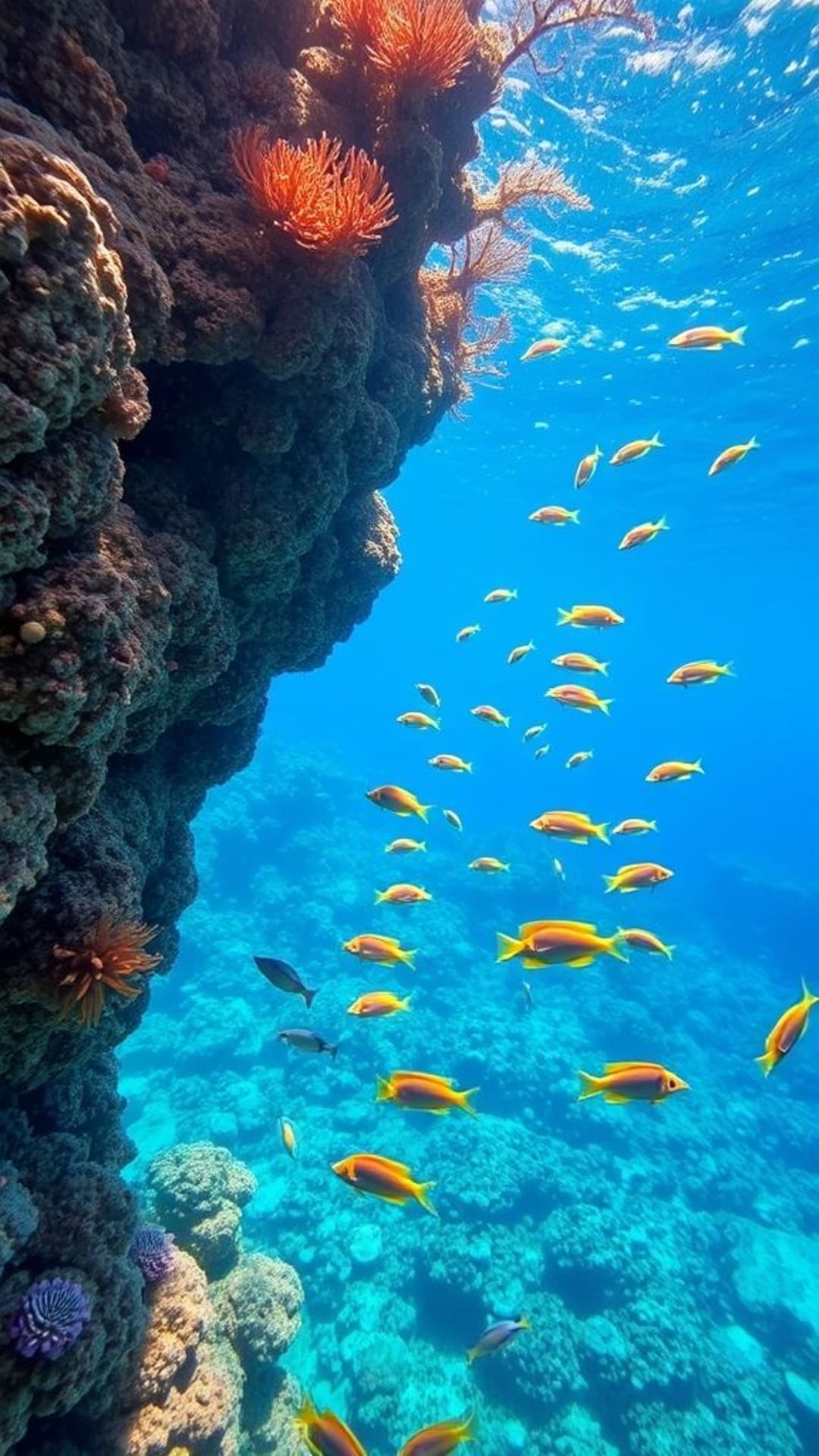 Barriera corallina sottomarina viva vita marina pesci tropicali acque cristalline carta da parati