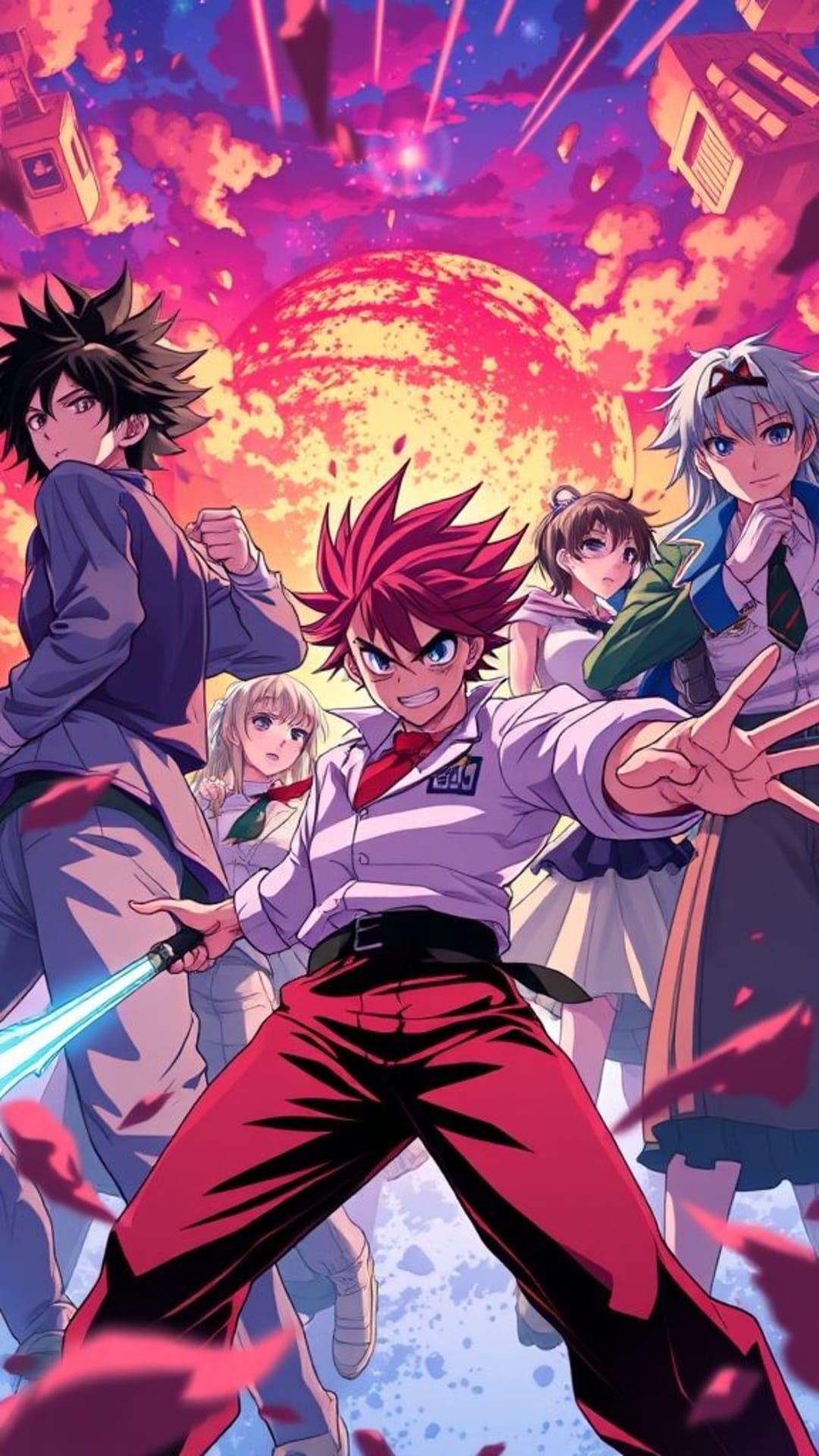 personaggi anime in stile manga scene d'azione vivaci