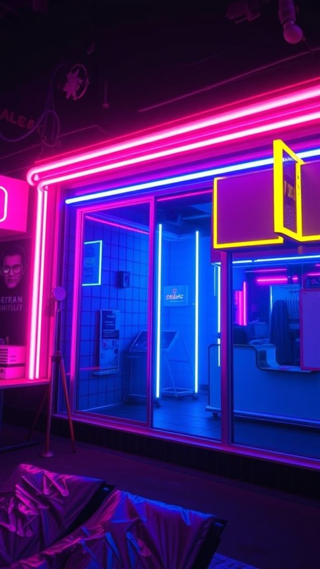 Luci tubolari al neon estetica cyberpunk che brillano