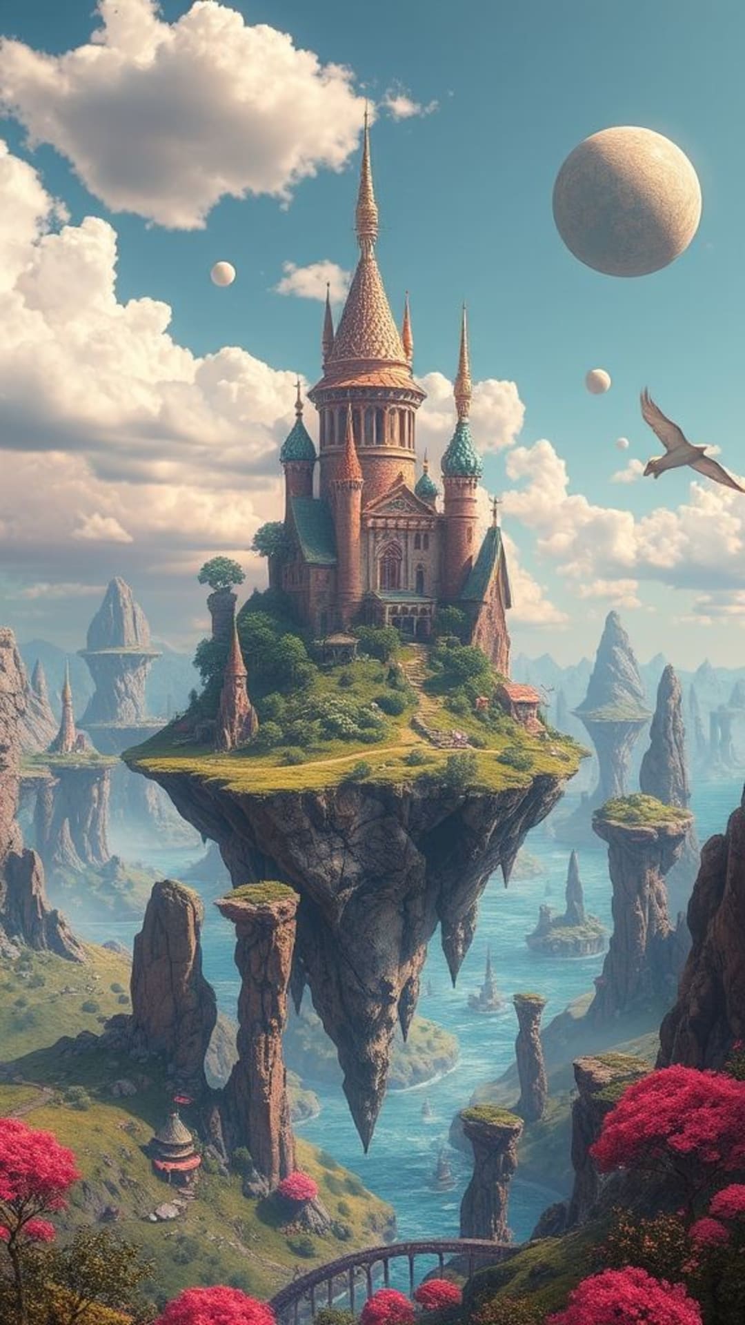 paesaggio onirico surreale isole fluttuanti paesaggi bizzarri immaginativi fantastici colori vividi