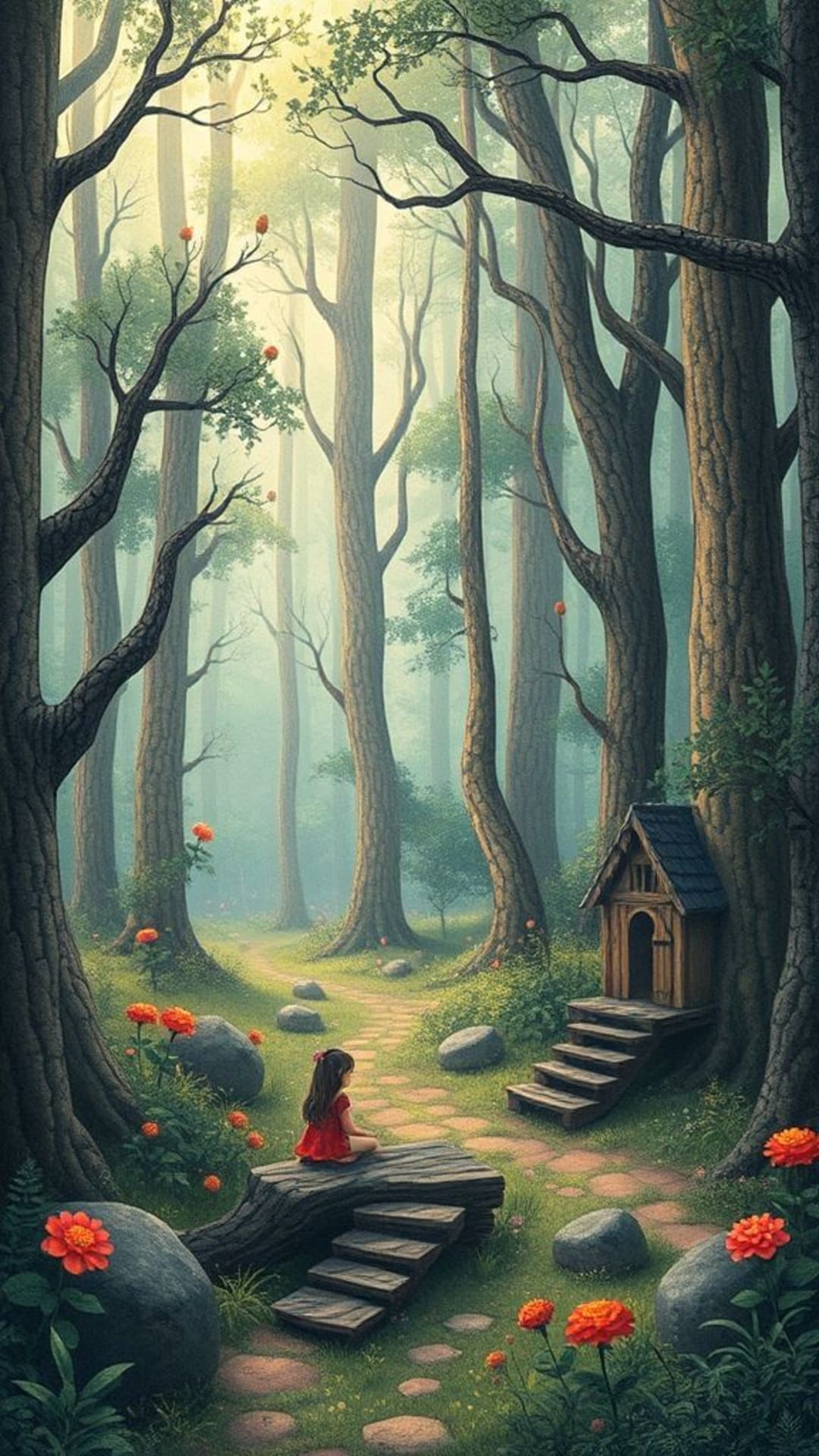 Scene di foresta fiabesca fantasiosa