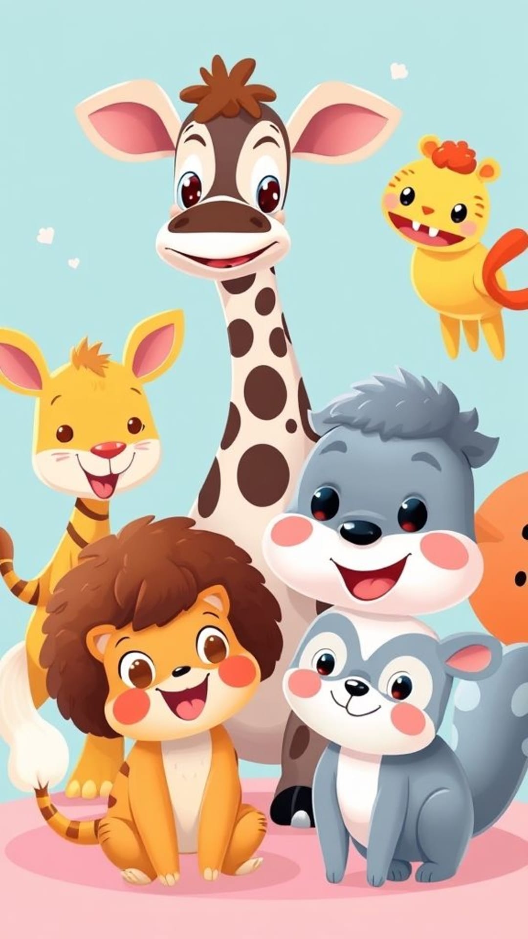 animali dei cartoni personaggi carini giocosi sfondo allegro luminoso amici dei bambini
