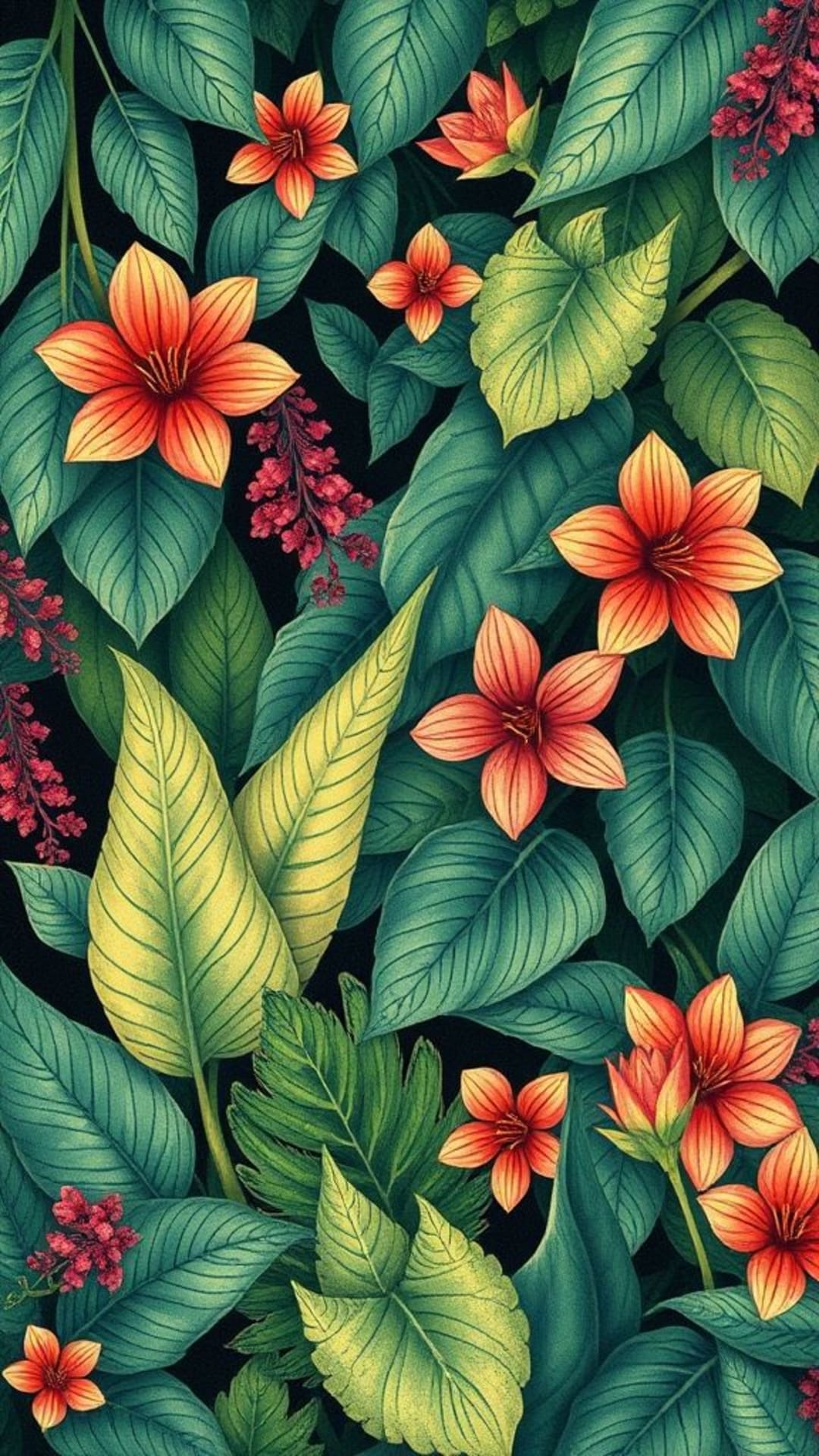 Illustrazioni botaniche lussureggianti con fogliame vivace