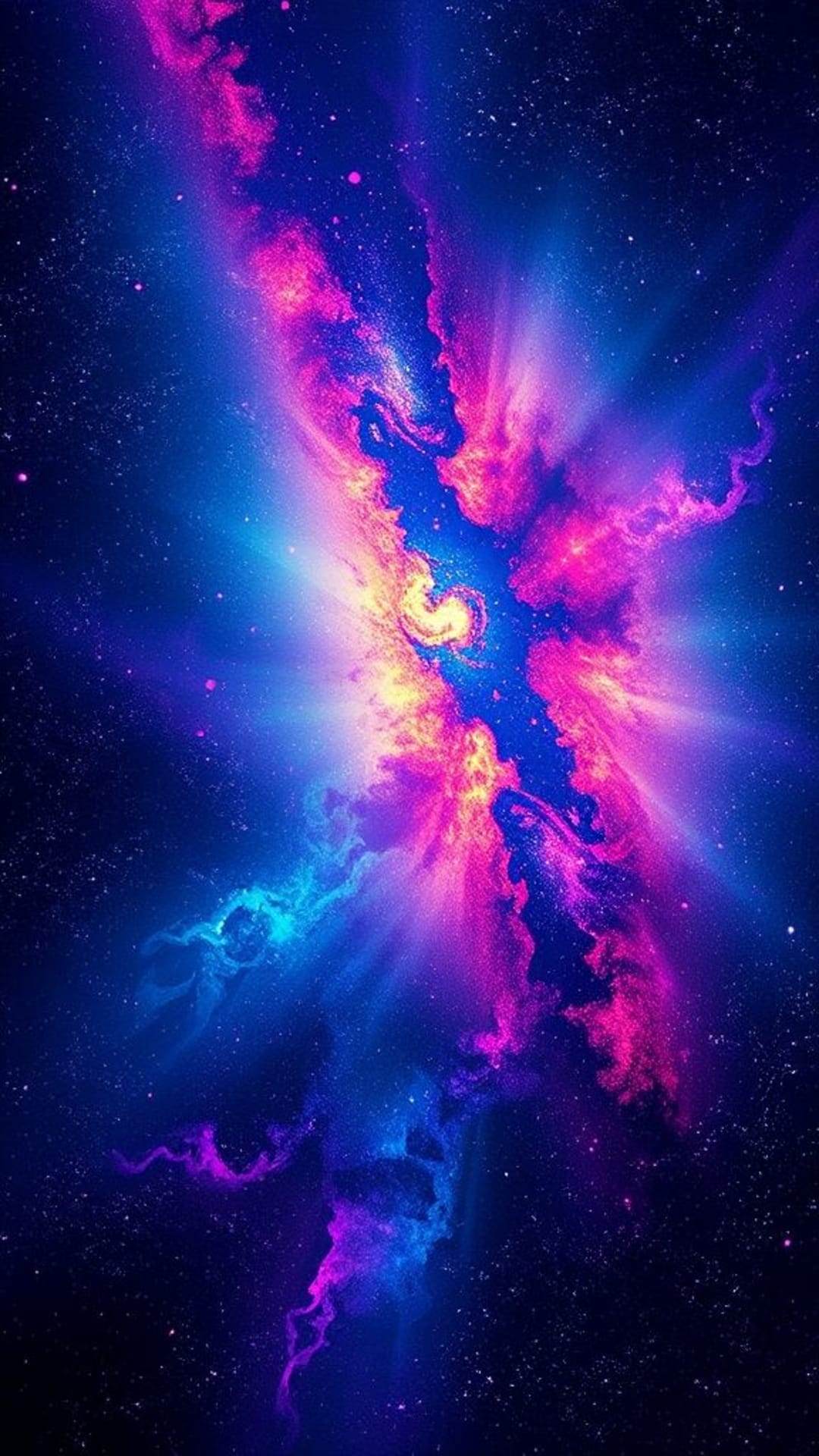 sfondo a galassia neon colori vivaci arte digitale astratta pattern cosmici notte illuminata dalla luna stelle HD