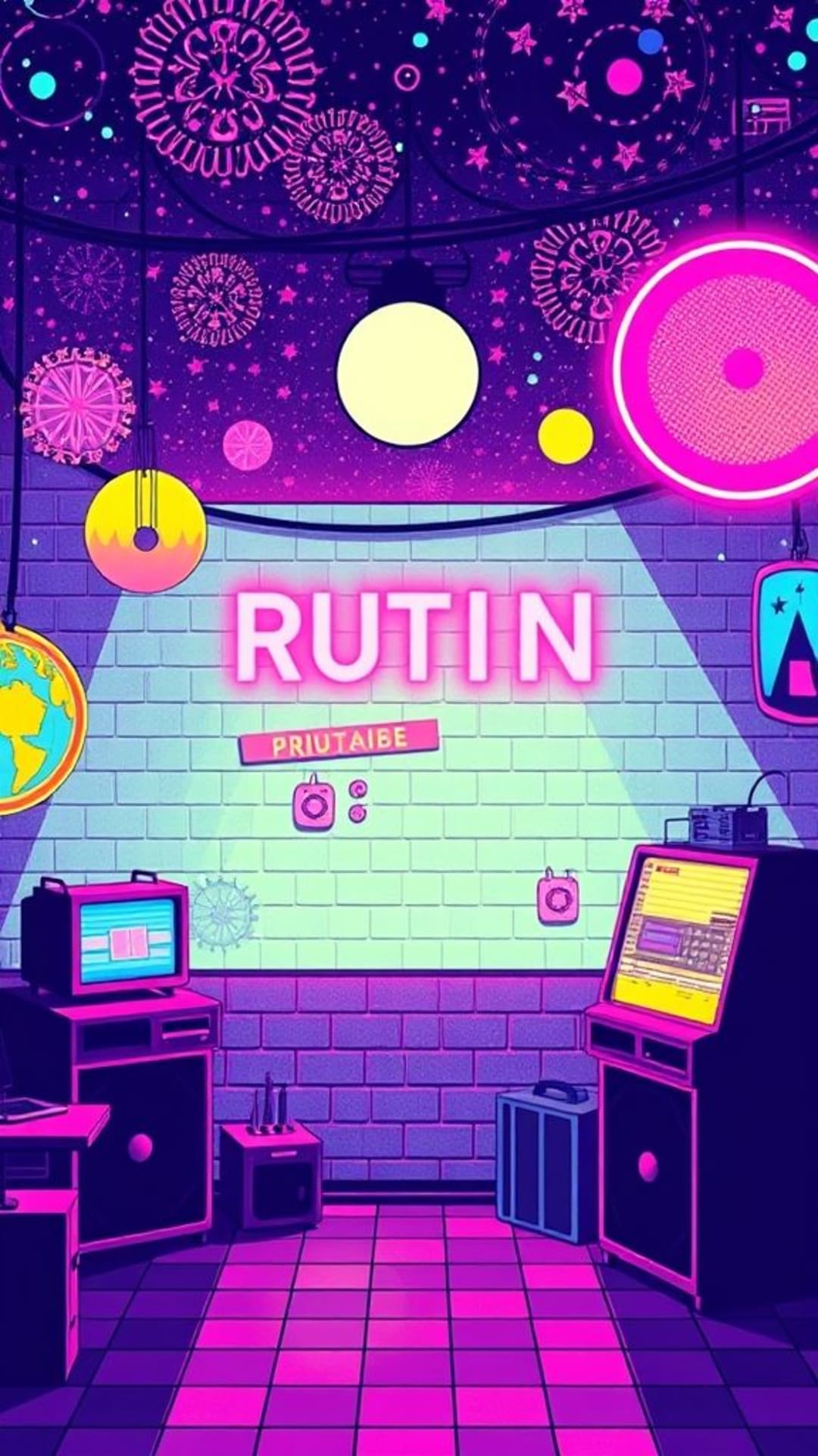 schemi vintage retrò degli anni 80 e 90, pixel art, bagliore neon, nostalgico, colorato, arte pop, richiami musicali