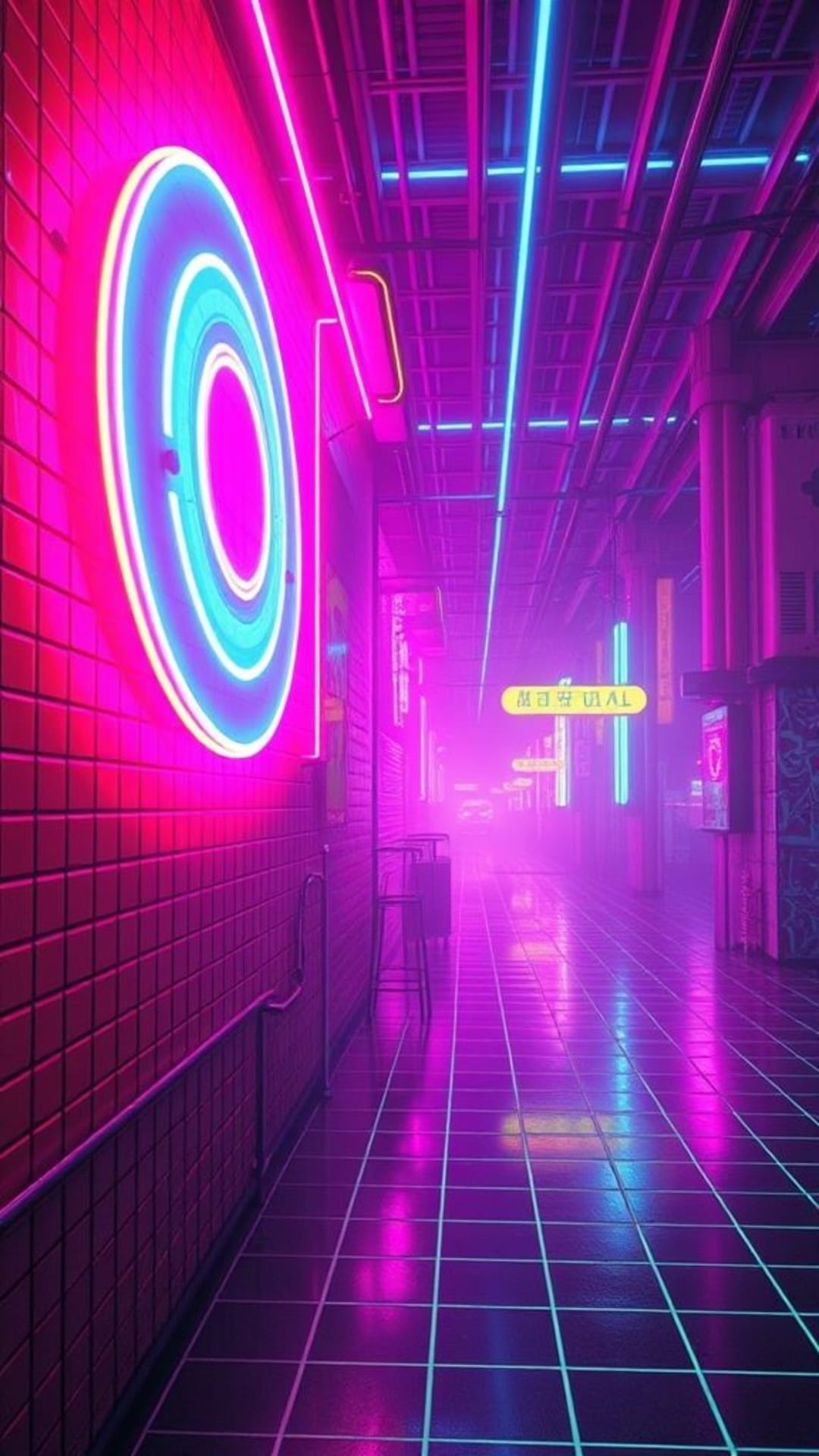 griglia neon vintage anni 80 fantascienza digitale futuristico retrò bagliore cyber estetica cyberpunk