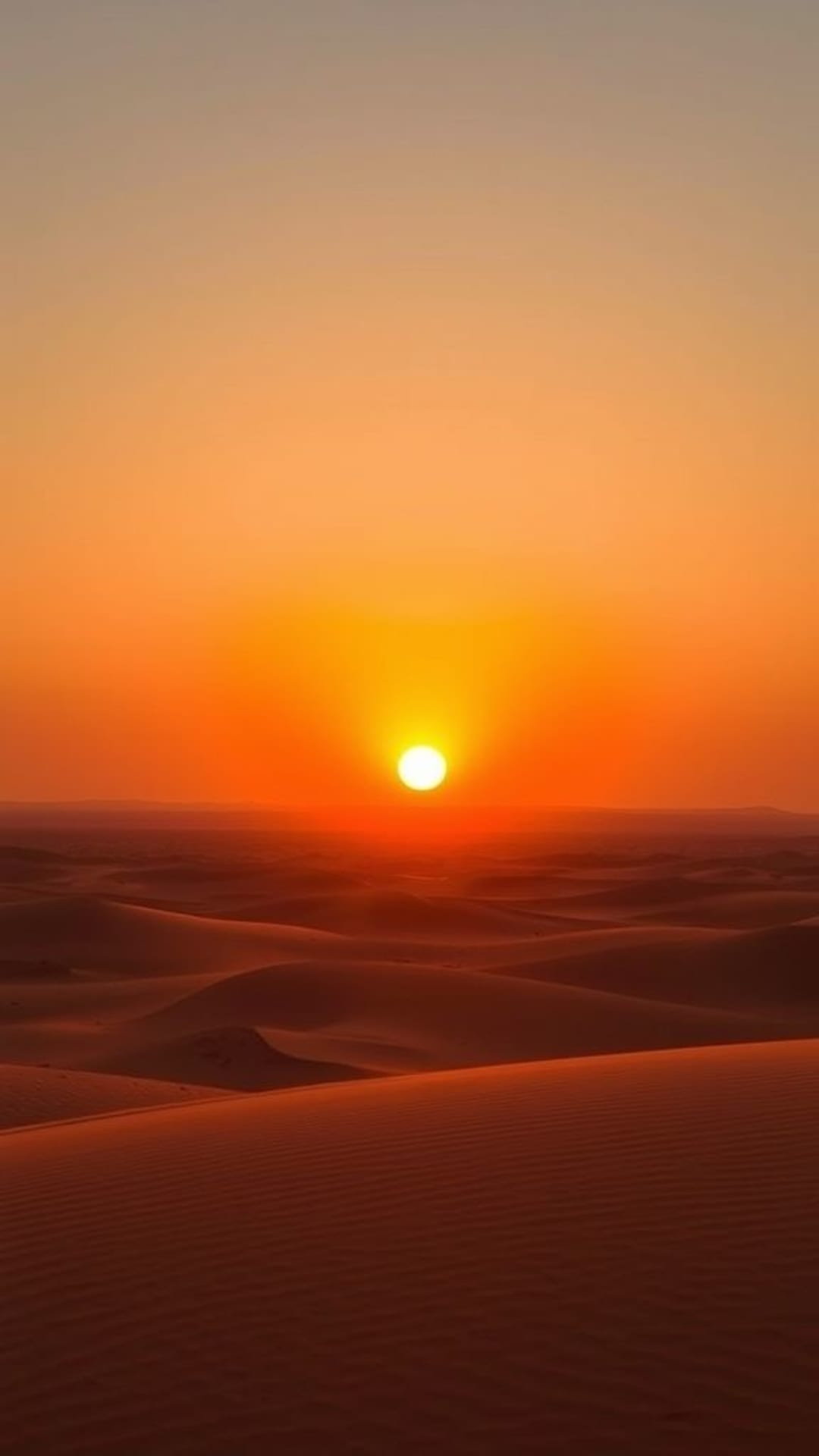 tramonto nel deserto tonalità calde dune di sabbia miraggio tranquillo orizzonte infinito atmosfera serena nel deserto