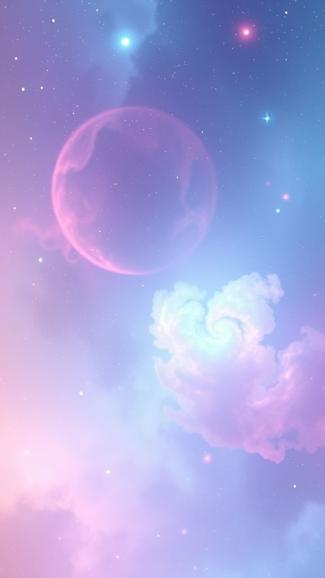 nebula cosmica tonalità pastello morbide sognanti celestiale universo mistico ispiratore