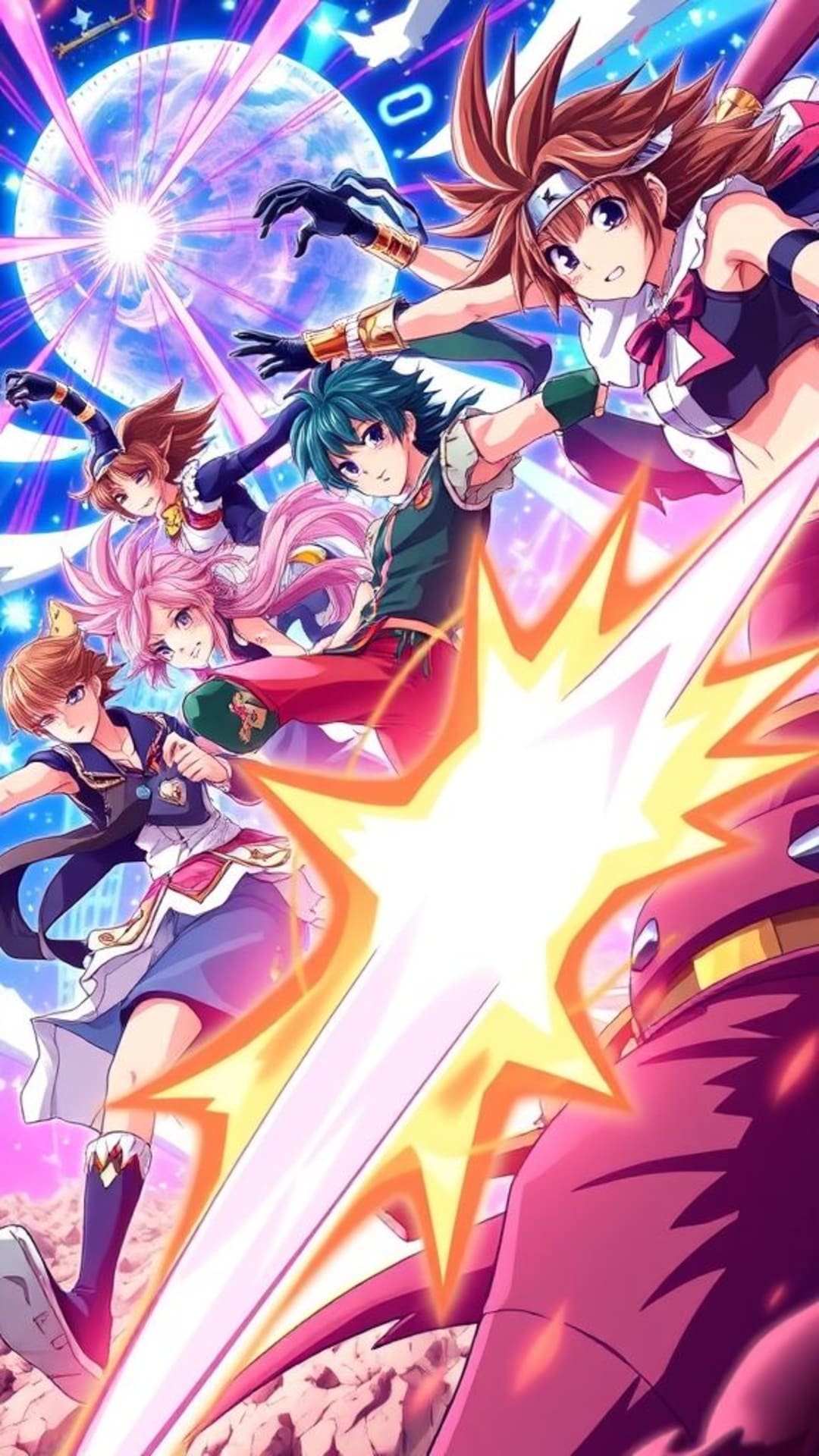 personaggi anime manga illustrazioni vibranti azione dinamica sfondi colorati