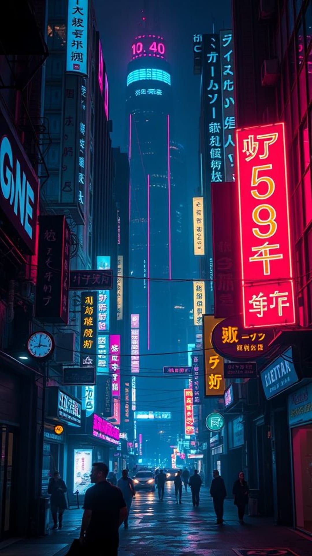 segnali al neon cyberpunk città futuristica tecnologia futuristica estetica oscura