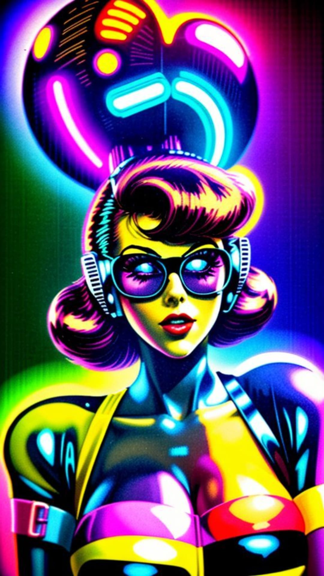 Stile retrò vintage anni 80 con colori vivaci, griglia al neon