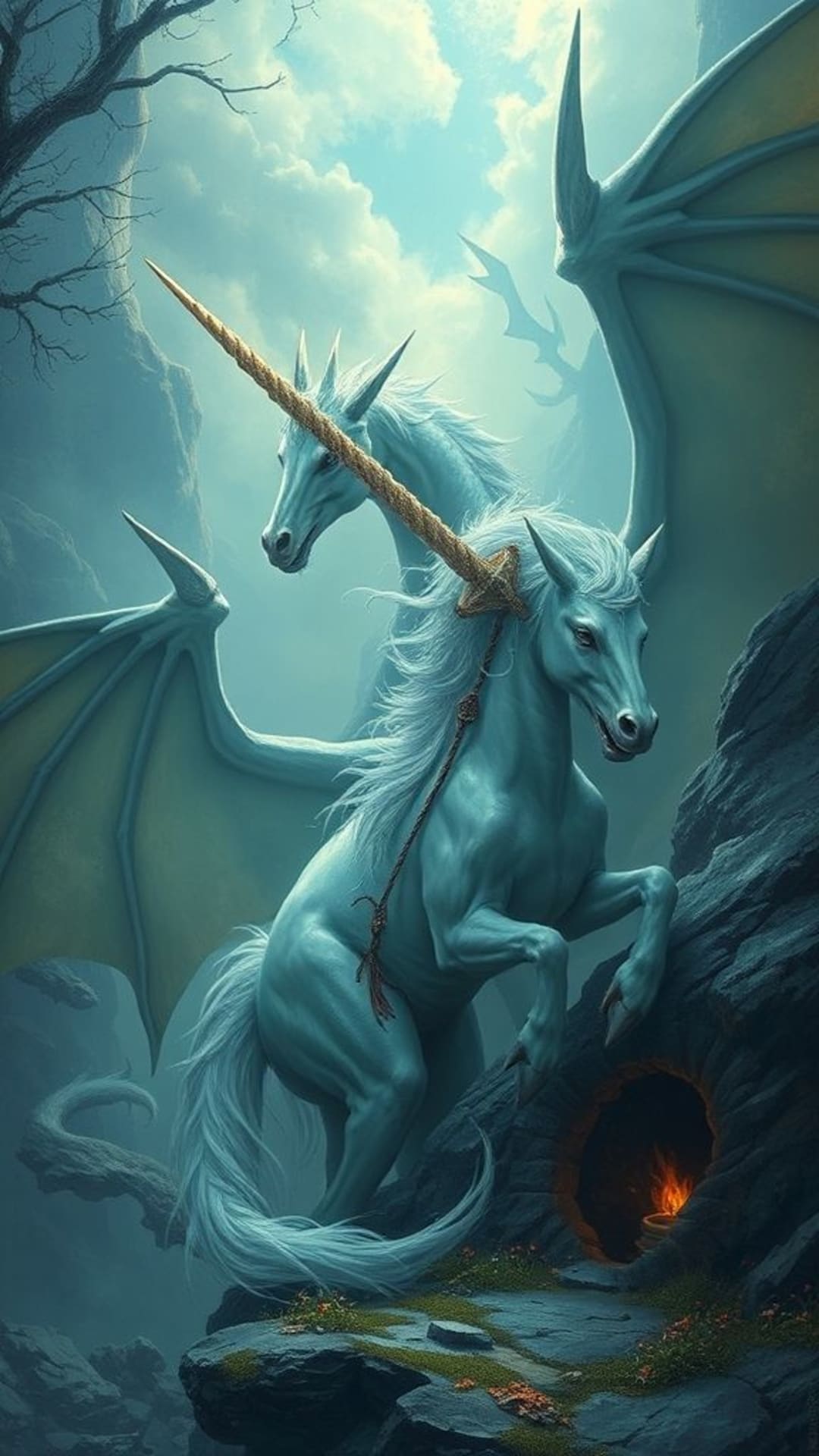 Creature mitiche fantasy draghi e unicorni mistici