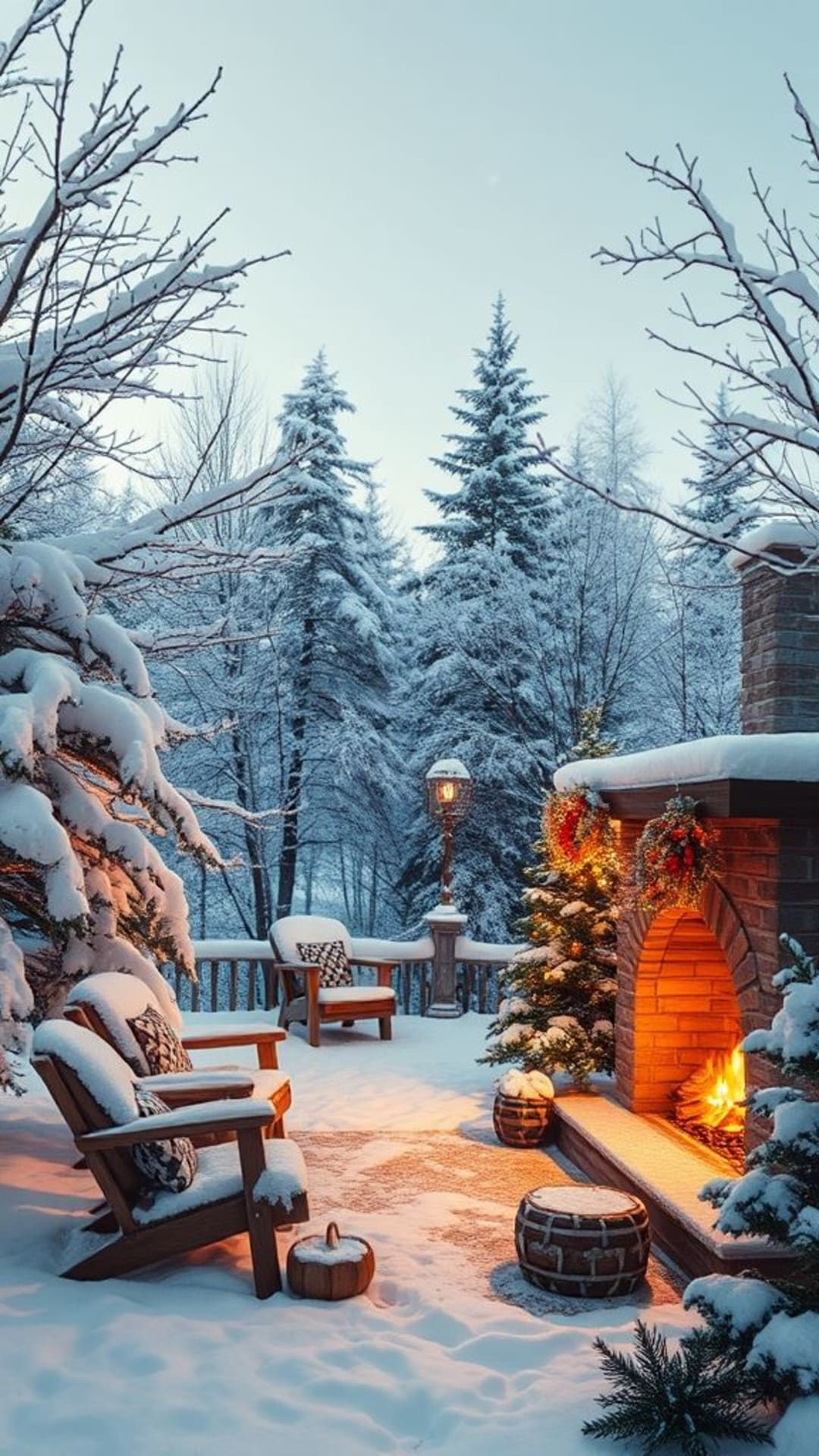scene invernali accoglienti alberi coperti di neve fuochi caldi giorni freddi atmosfera festosa delle vacanze
