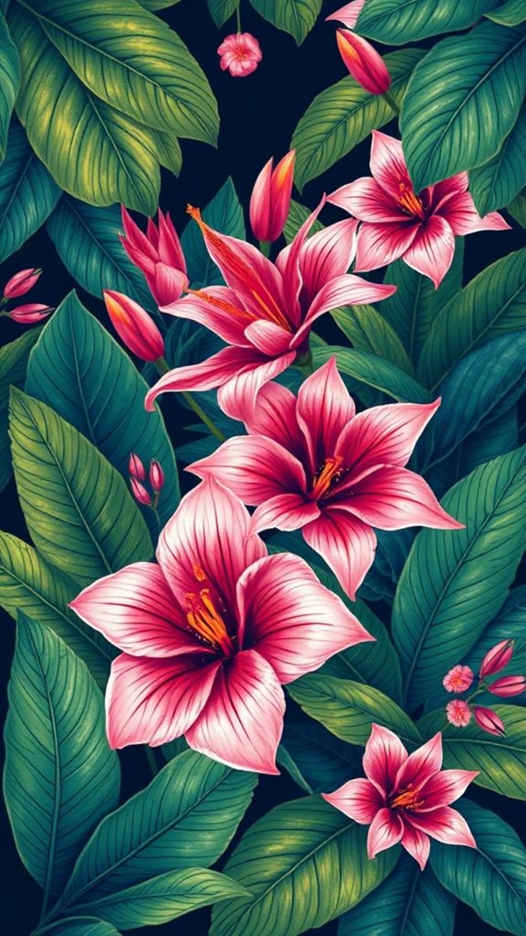 Carte da parati botaniche e floreali, giardini lussureggianti, piante esotiche, motivi floreali dettagliati, atmosfere tropicali, fiori vivaci, la bellezza della natura