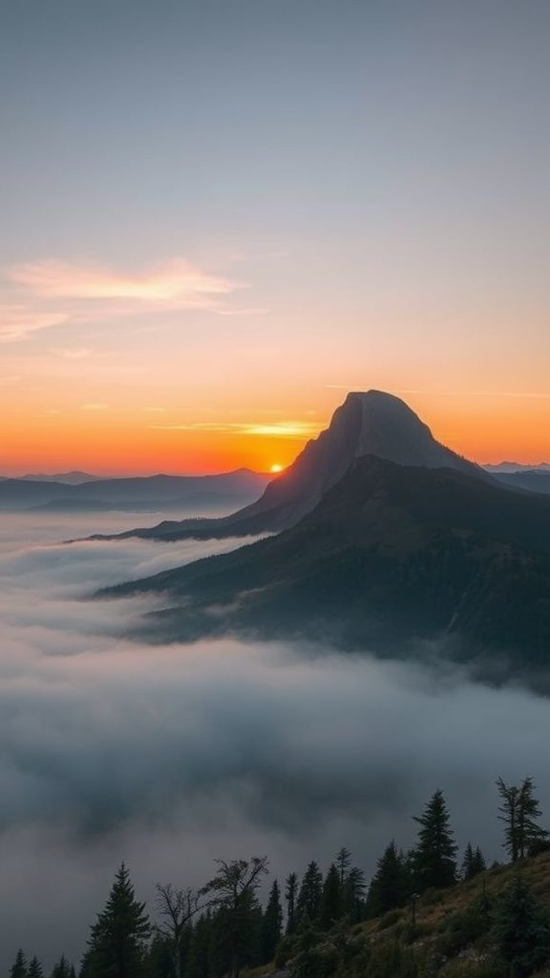 paesaggio montano alba nebbia scena tranquilla natura