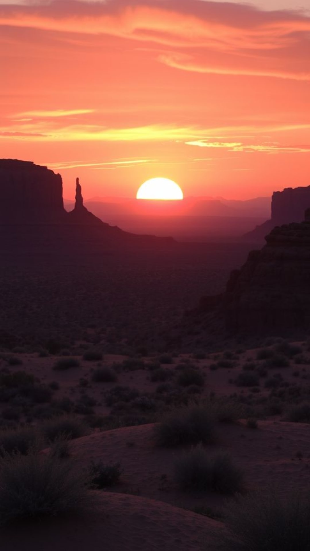 tramonto nel deserto tonalità calde formazioni rocciose serena sfondo