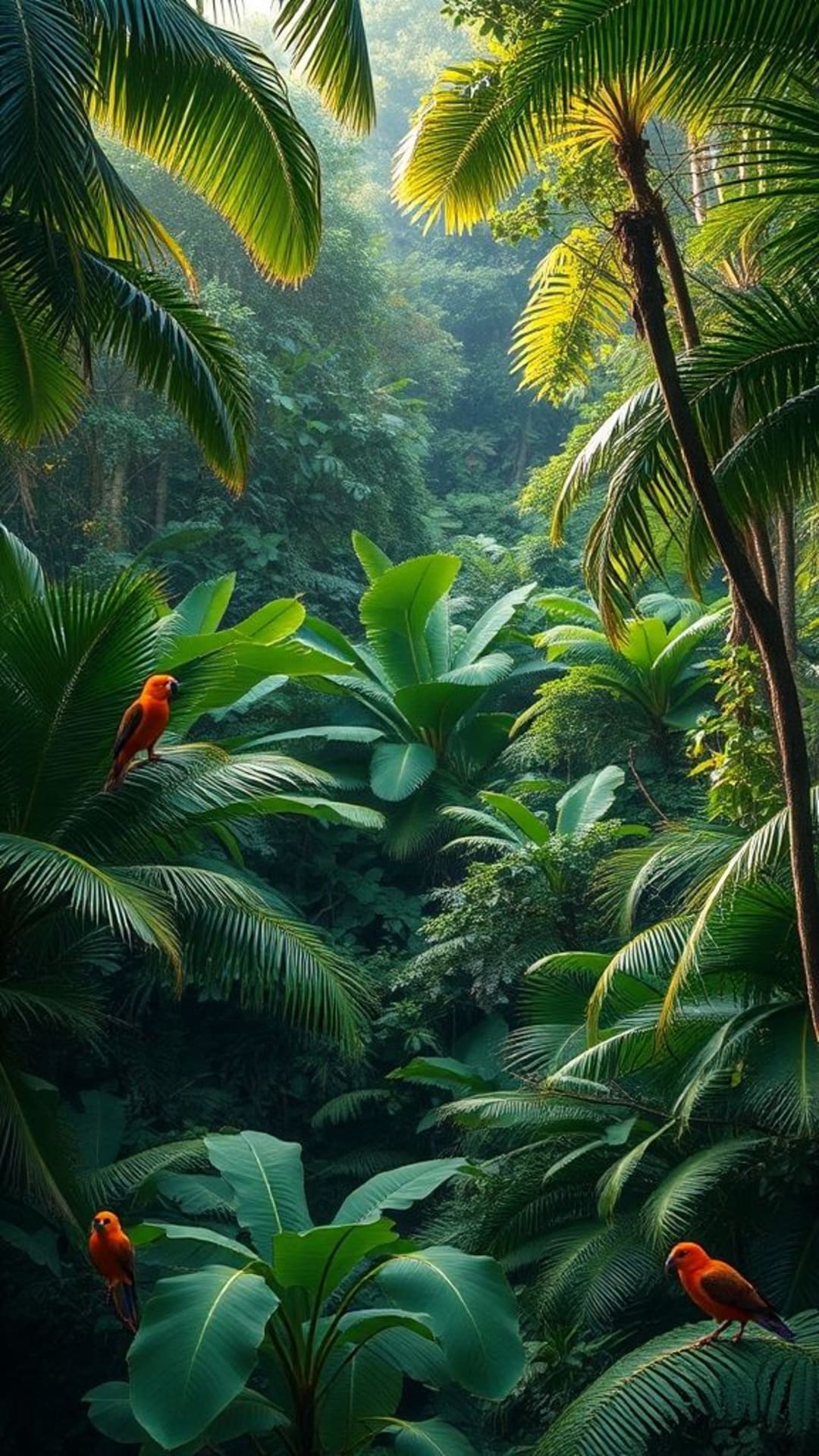 foresta pluviale tropicale verde rigogliosa vivace fauna selvaggia sfondo