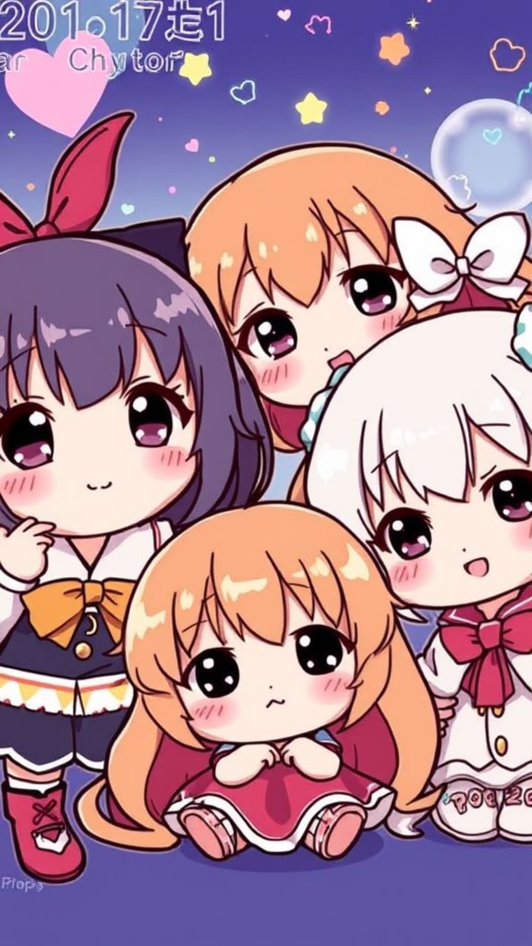 Personaggi anime kawaii carini con sfondo colorato di anime