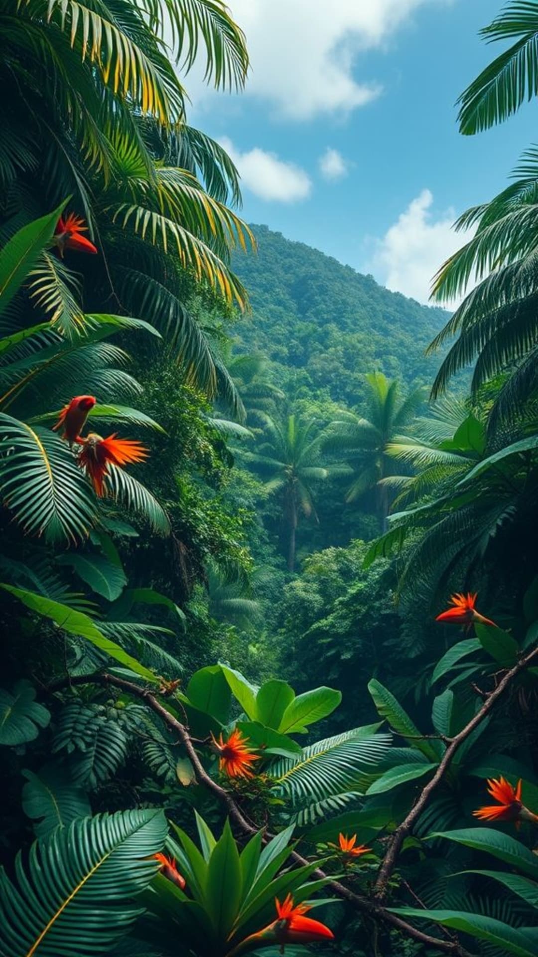 Foresta pluviale tropicale vegetazione fitta fauna esotica