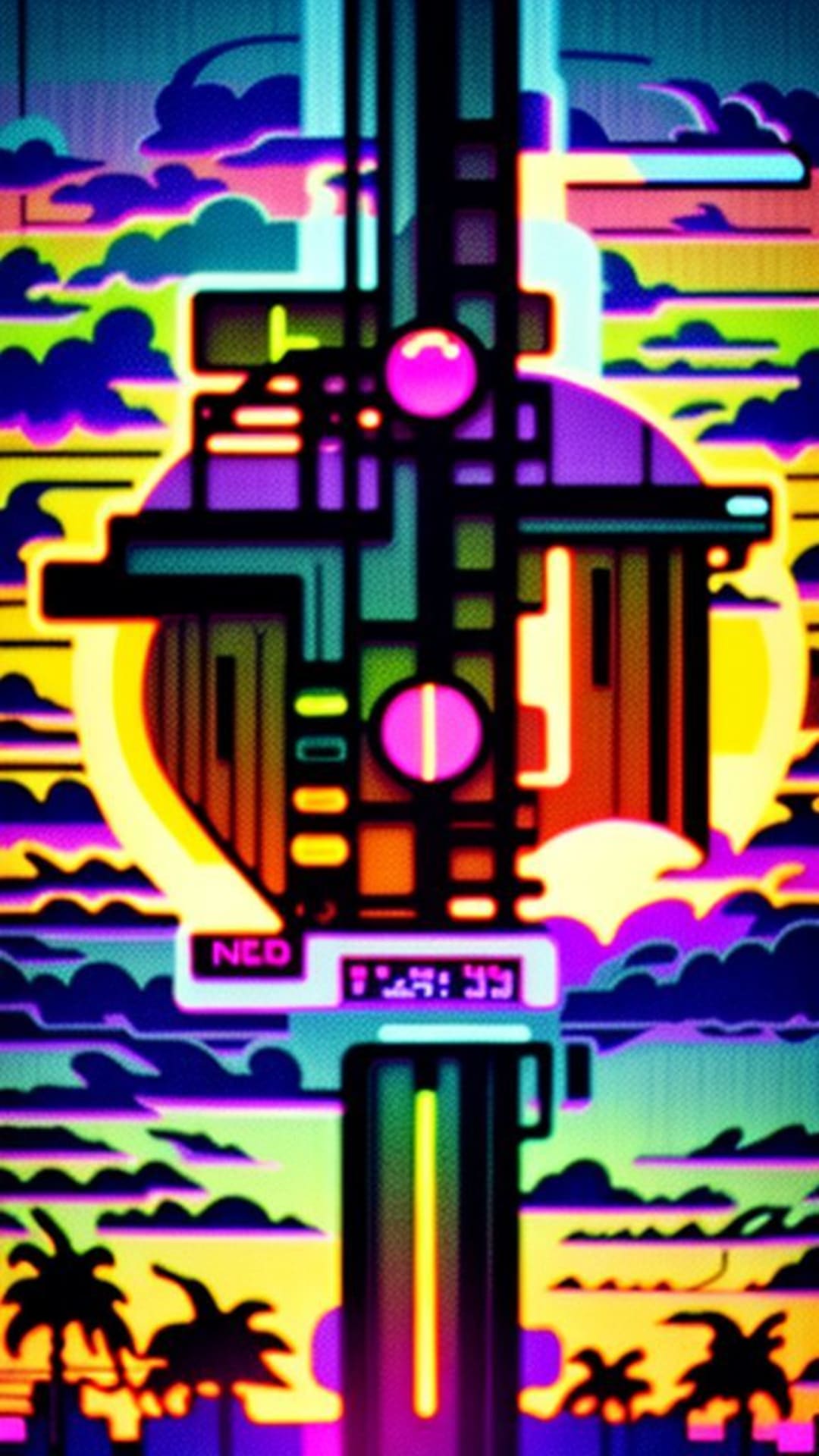 retrò vintage anni 80 griglia neon tramonto vaporwave estetica nostalgico tramonto tonalità pastello