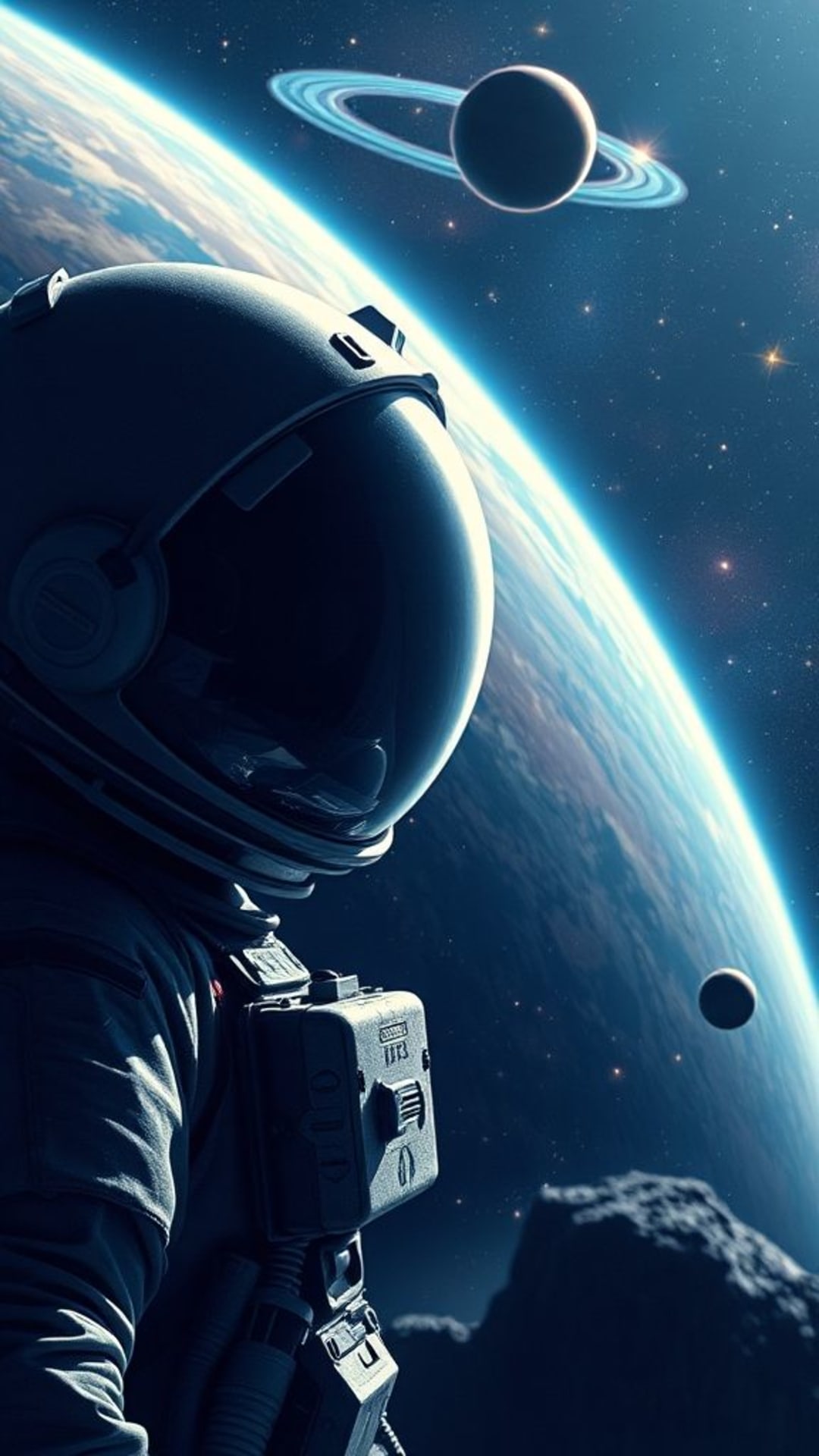 Esplorazione spaziale pianeti lune astronauta casco da astronauta campo stellare galassia spazio profondo avventura cosmica