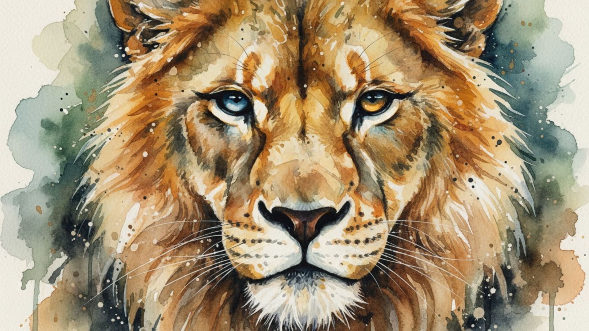 Portraits d'animaux à l'aquarelle, traits de pinceau, texture de fourrure, gros plan, fond ecran, faune artistique macro.