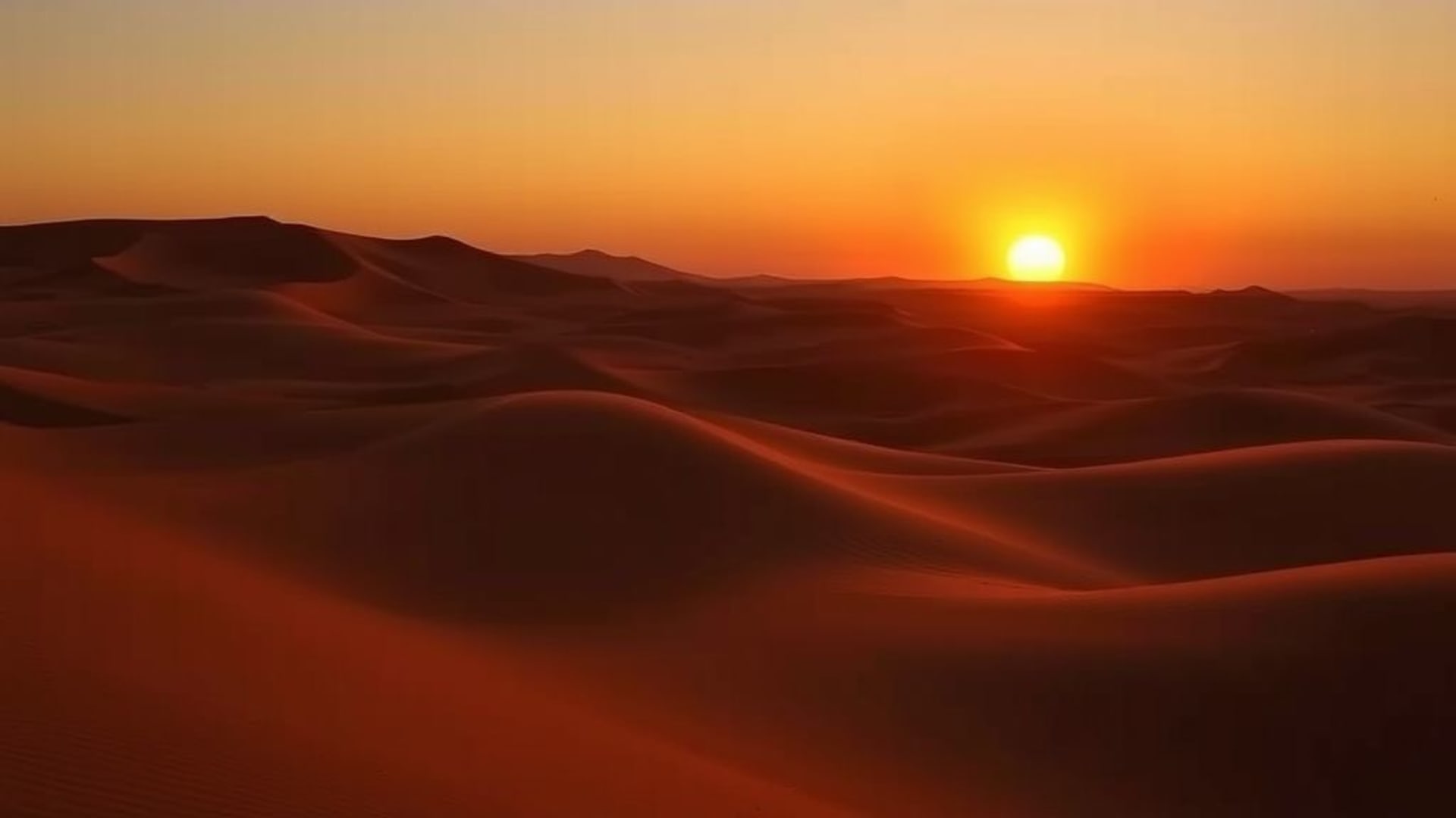 coucher de soleil orange silhouettes de dunes dans le désert paysage désertique minimaliste chaud esthétique