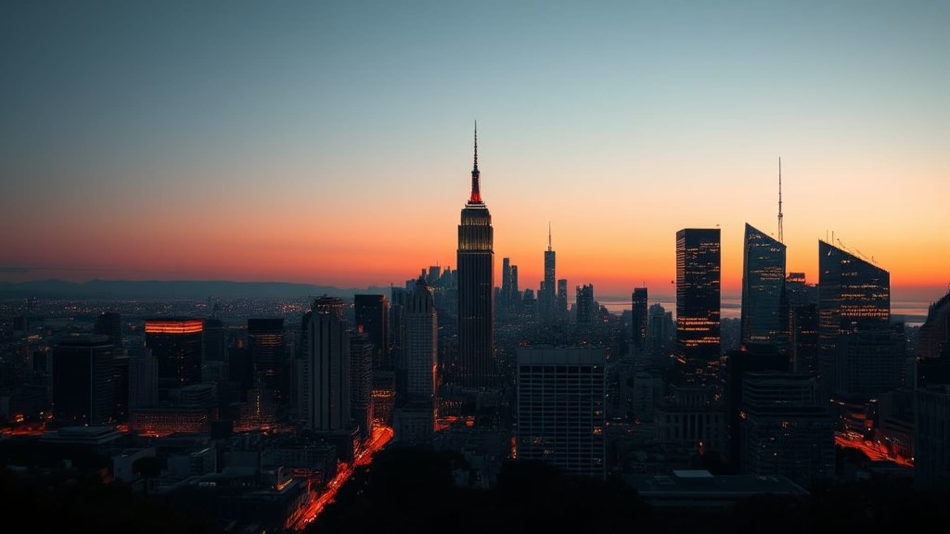 ciel urbain au crépuscule heure dorée calme fond ecran moderne esthétique