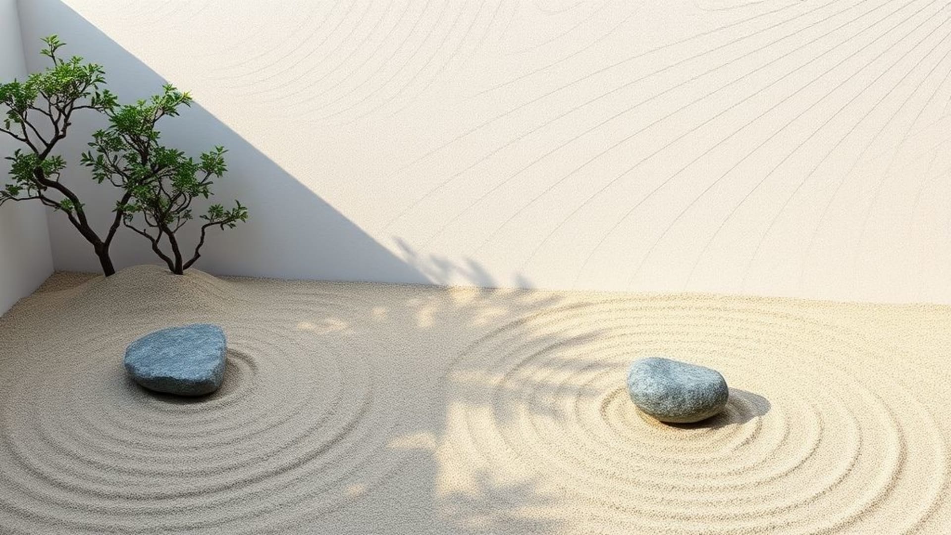 patrons de sable ratissé jardin zen pierres minimalisme design contemplatif fond ecran
