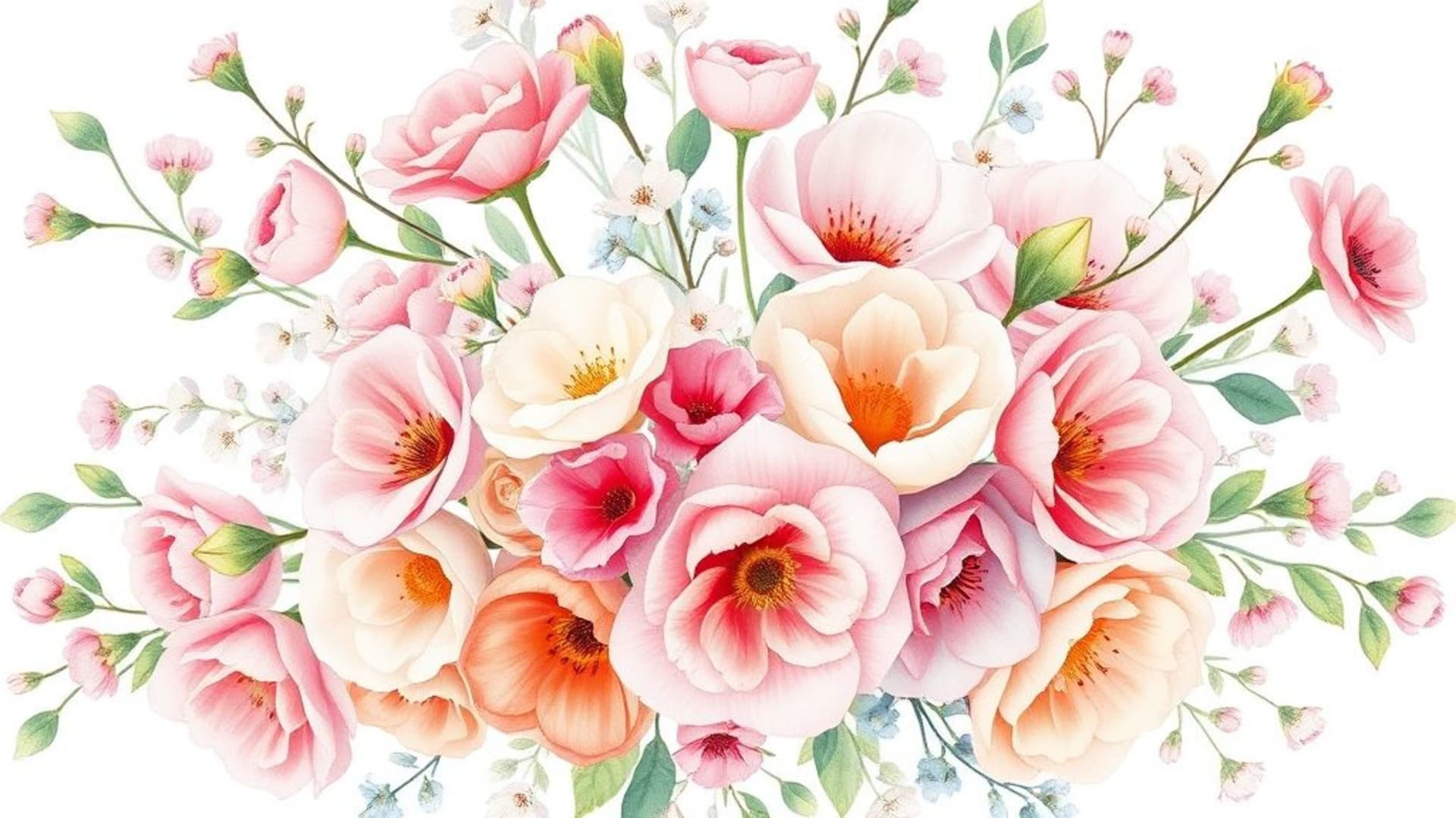 bouquet de fleurs aquarelle pastel fond ecran pétales doux jardin de printemps romantique blush
