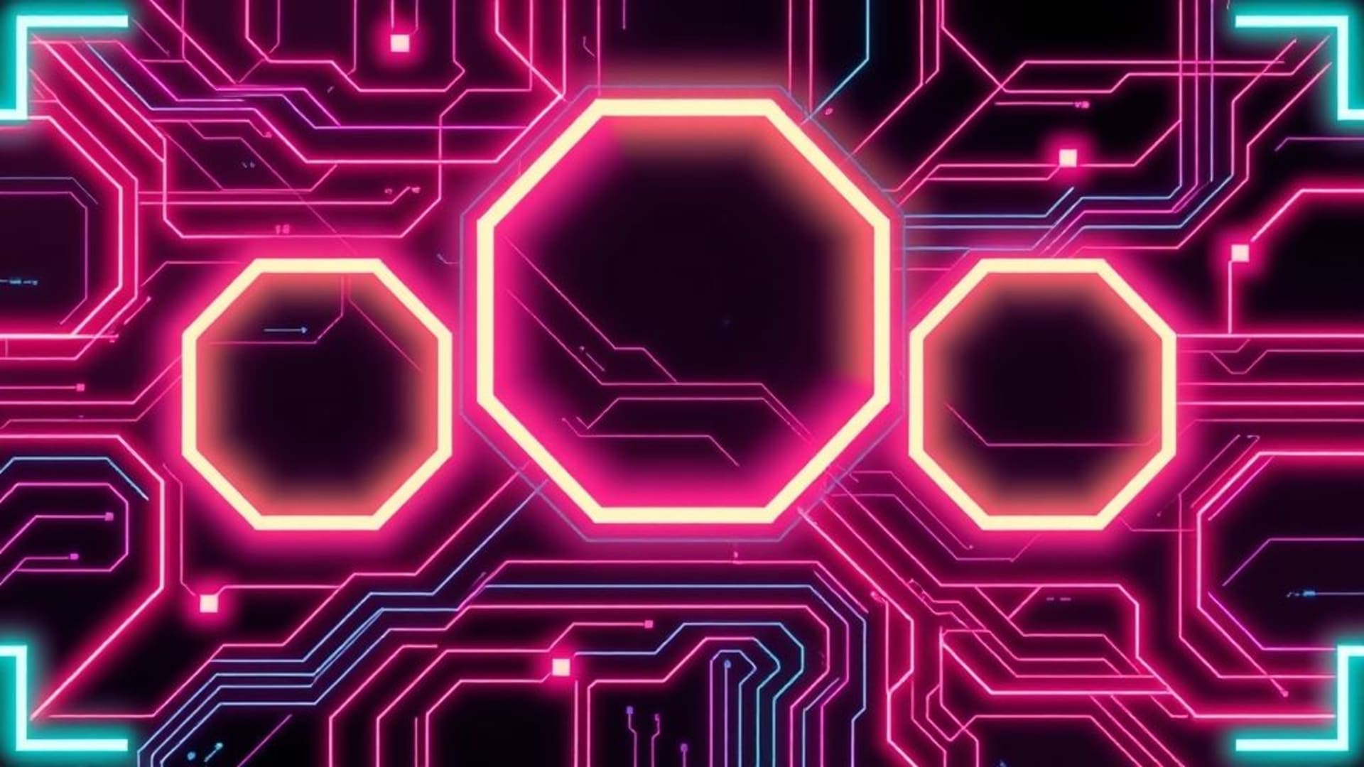 dessins abstraits en néon lignes, circuits, formes bordées, fond ecran techno, design futuriste