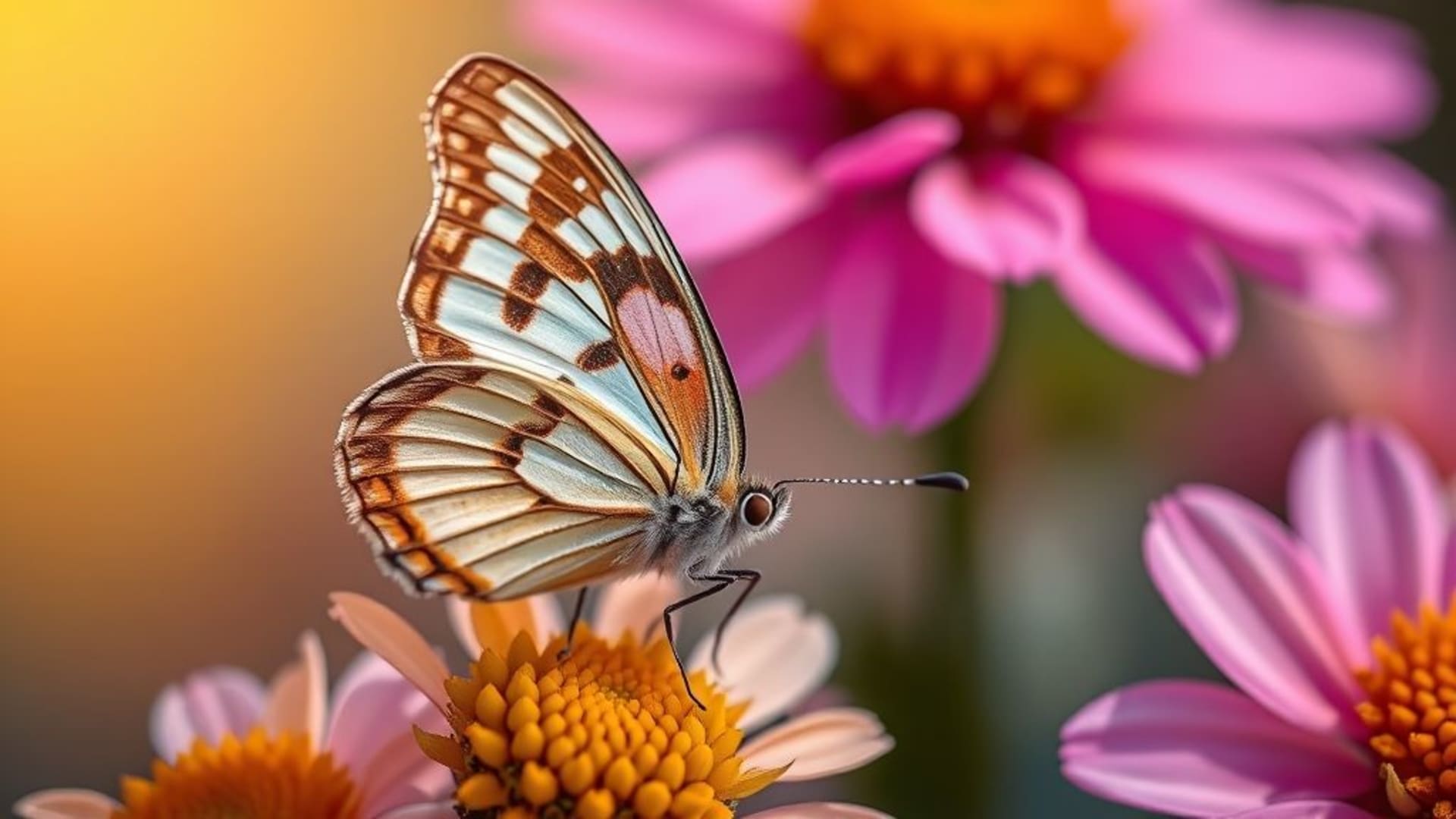 gros plan de papillon macros fleurs pétales couleurs vibrantes dégradé fond d'écran macro