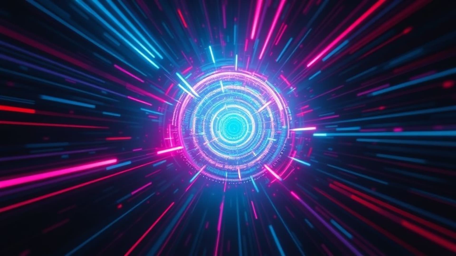 Tunnel déformé abstrait traînées de lumière espace trou de ver néon éclat fond ecran