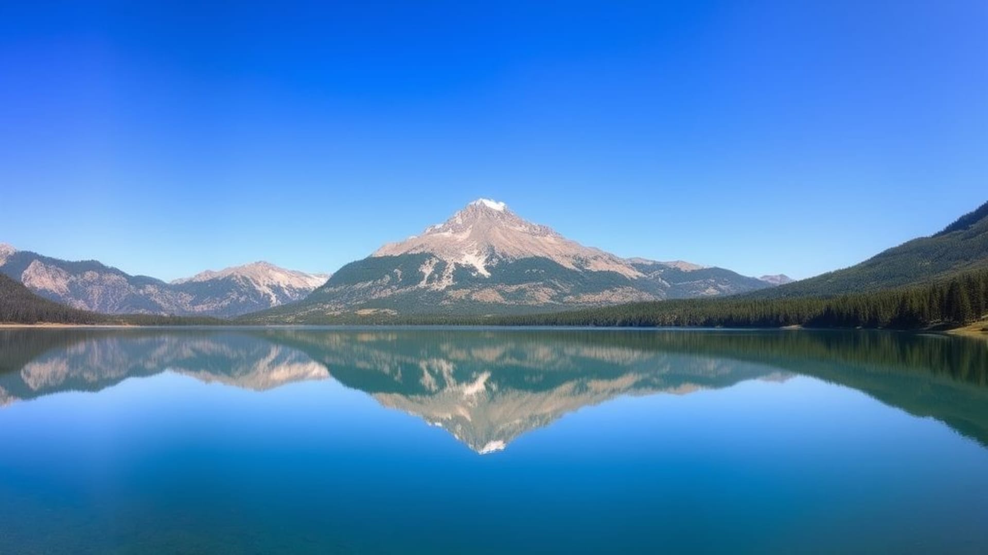 reflet de lac de montagne panorama ciel clair bleu calme fond d'écran d'été alpin sylvestre tranquille nature extérieur serein horizon