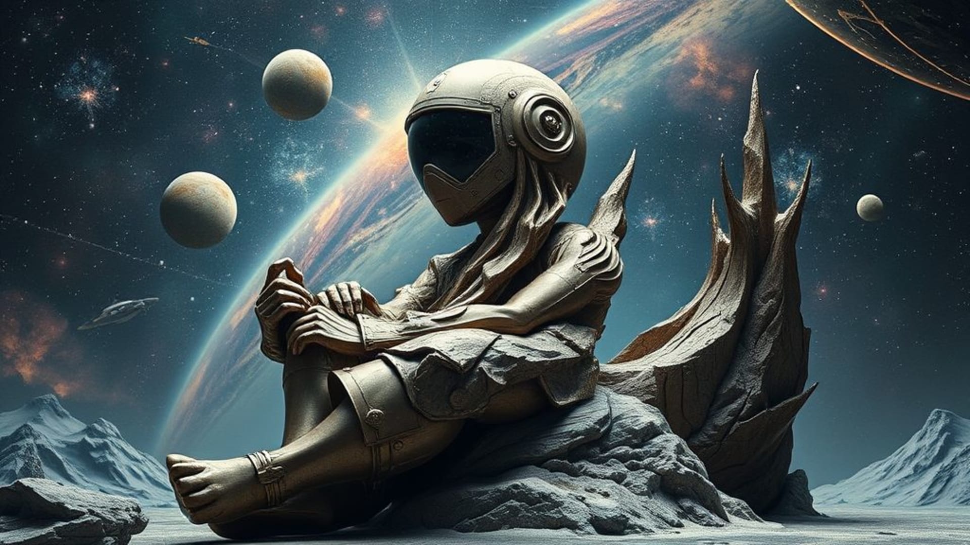 sculpture spatiale art déco fantastique rêveur cosmique métallique